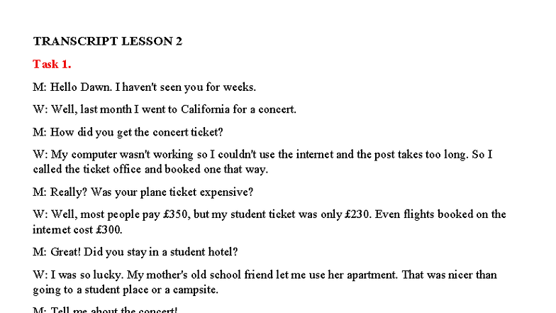 Lesson 2: Transcript and Discussion Notes for English Class - Studocu