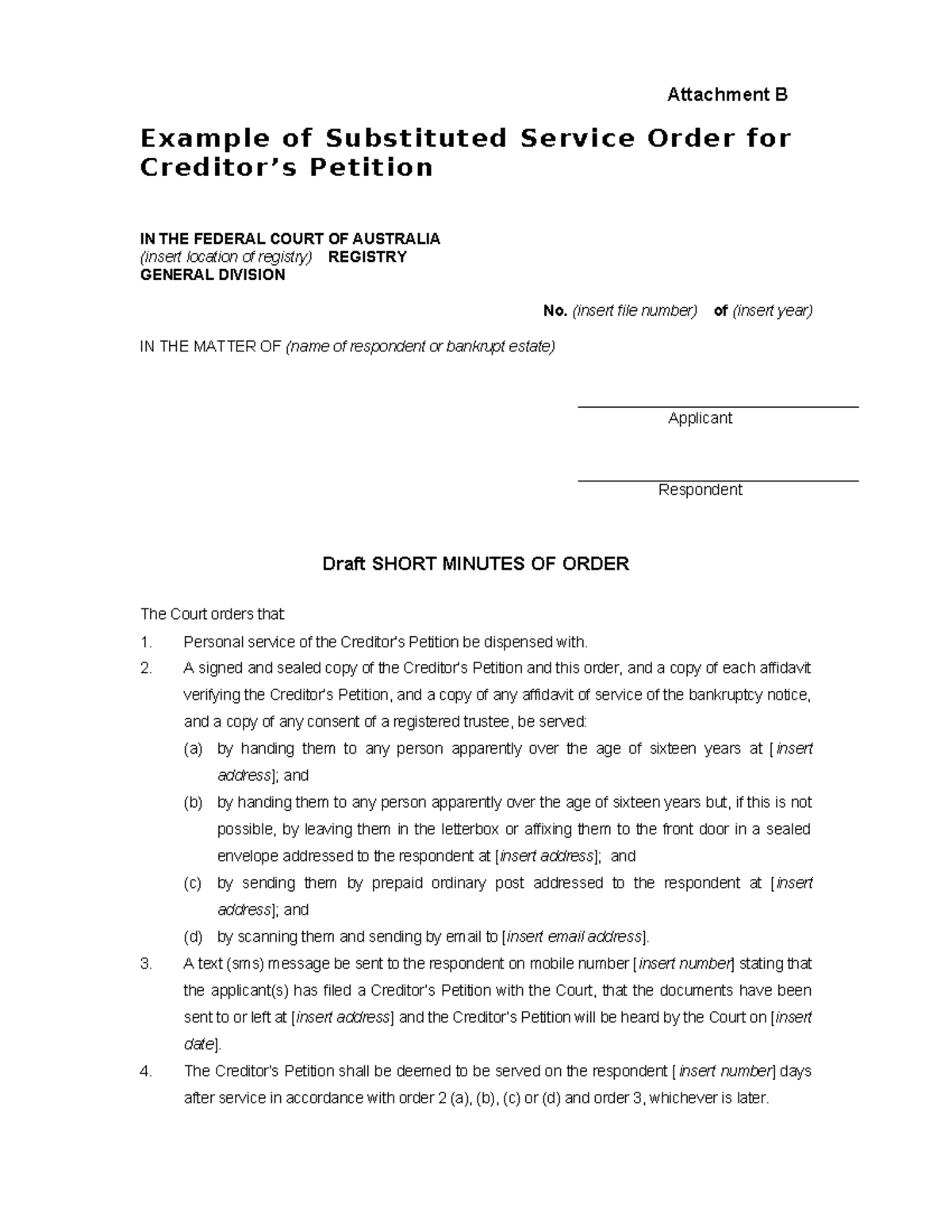 Substituted Service Order Example for Creditor Petition - Attachment B ...