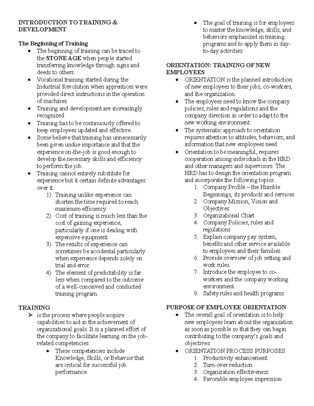 HRD Management Overview: Training & Development Summary (T&D) - Studocu