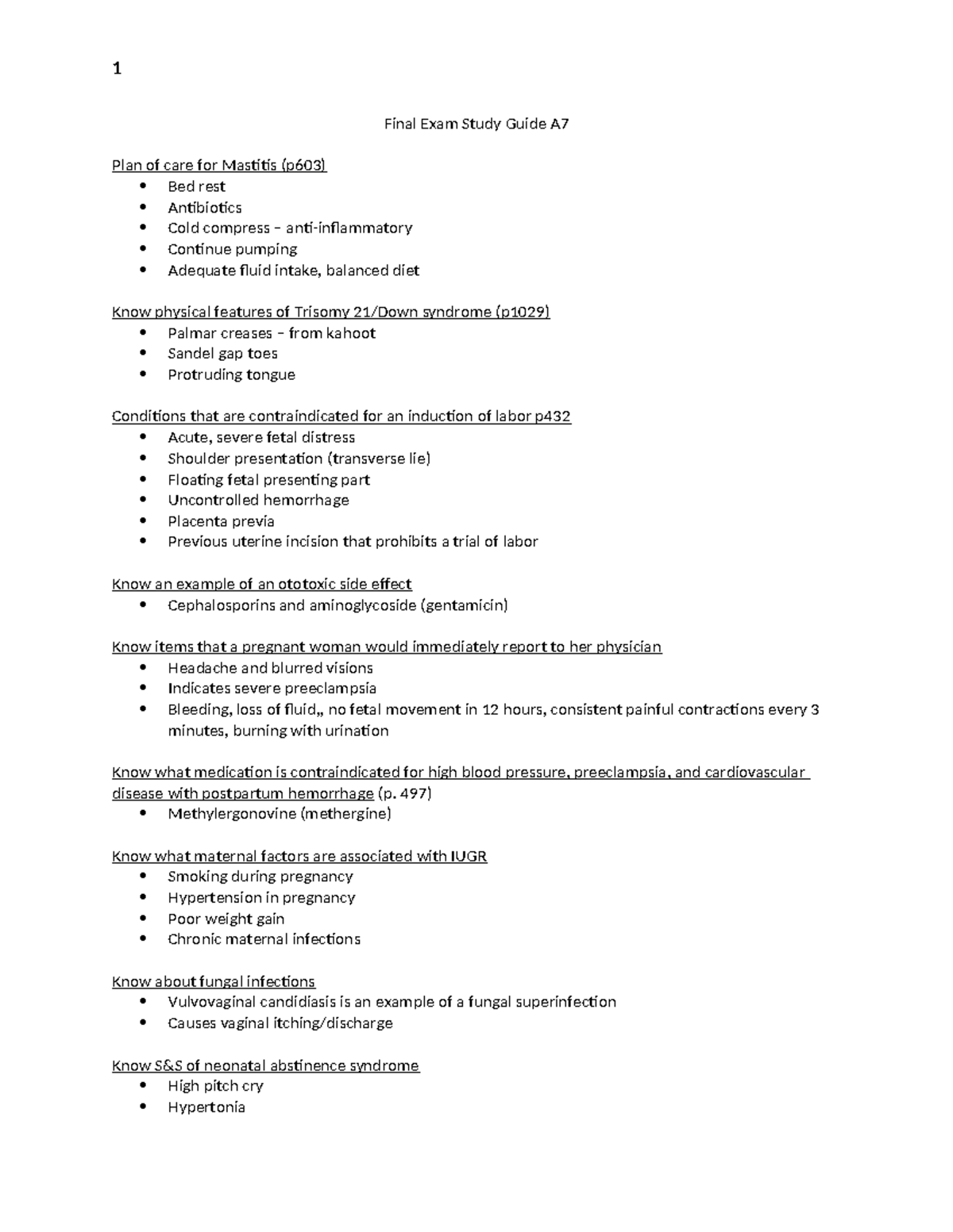 Final Exam Study Guide NUR1025C: Maternal & Neonatal Care Insights ...