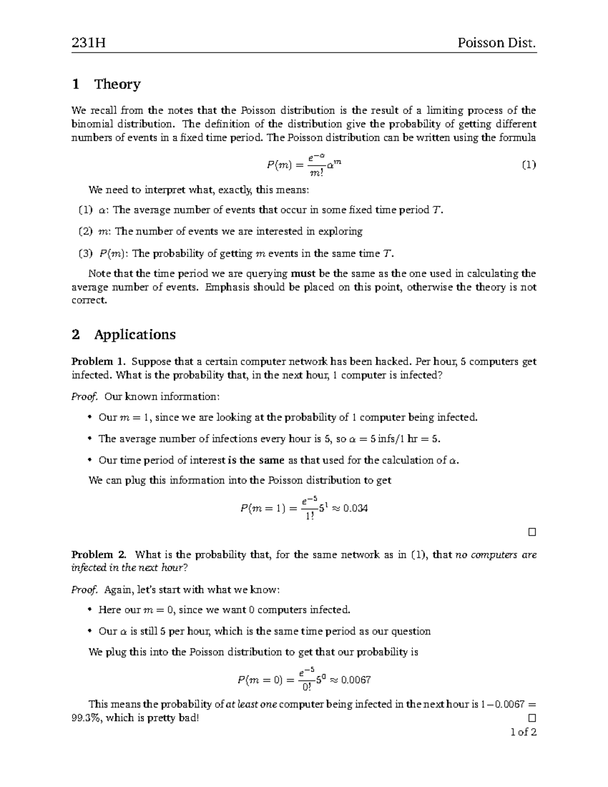 231H Recitation 9/24 - Poisson Distribution Practice Notes - Studocu