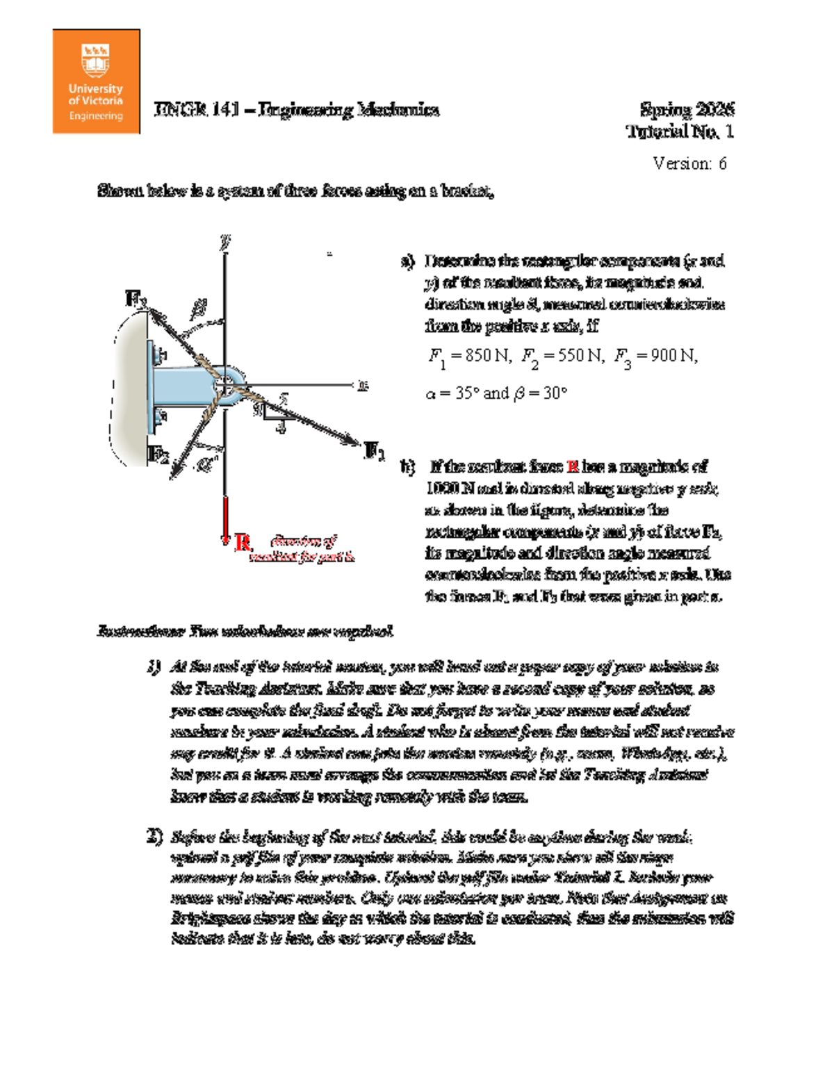 ENGR 141 Tutorial 01: Engineering Mechanics Forces Analysis - Studocu