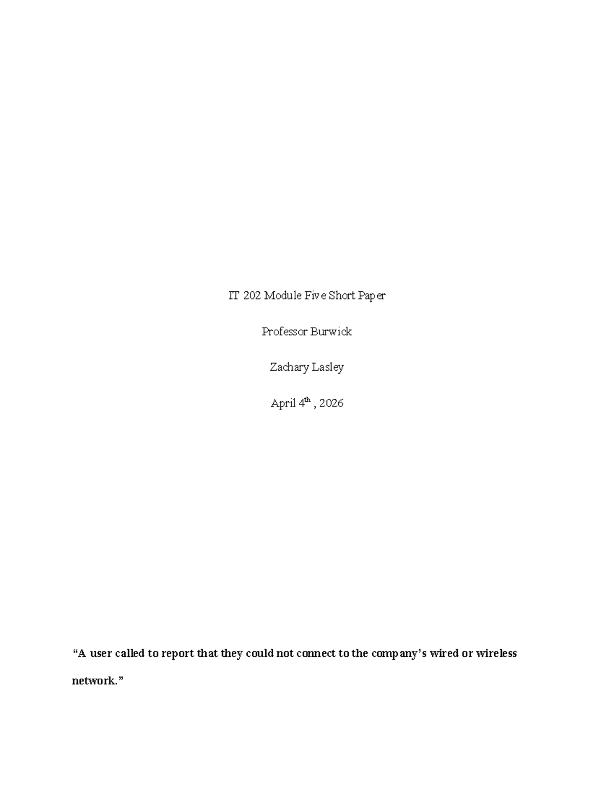 IT 202 Module 5 Short Paper: Troubleshooting Internet Connectivity ...