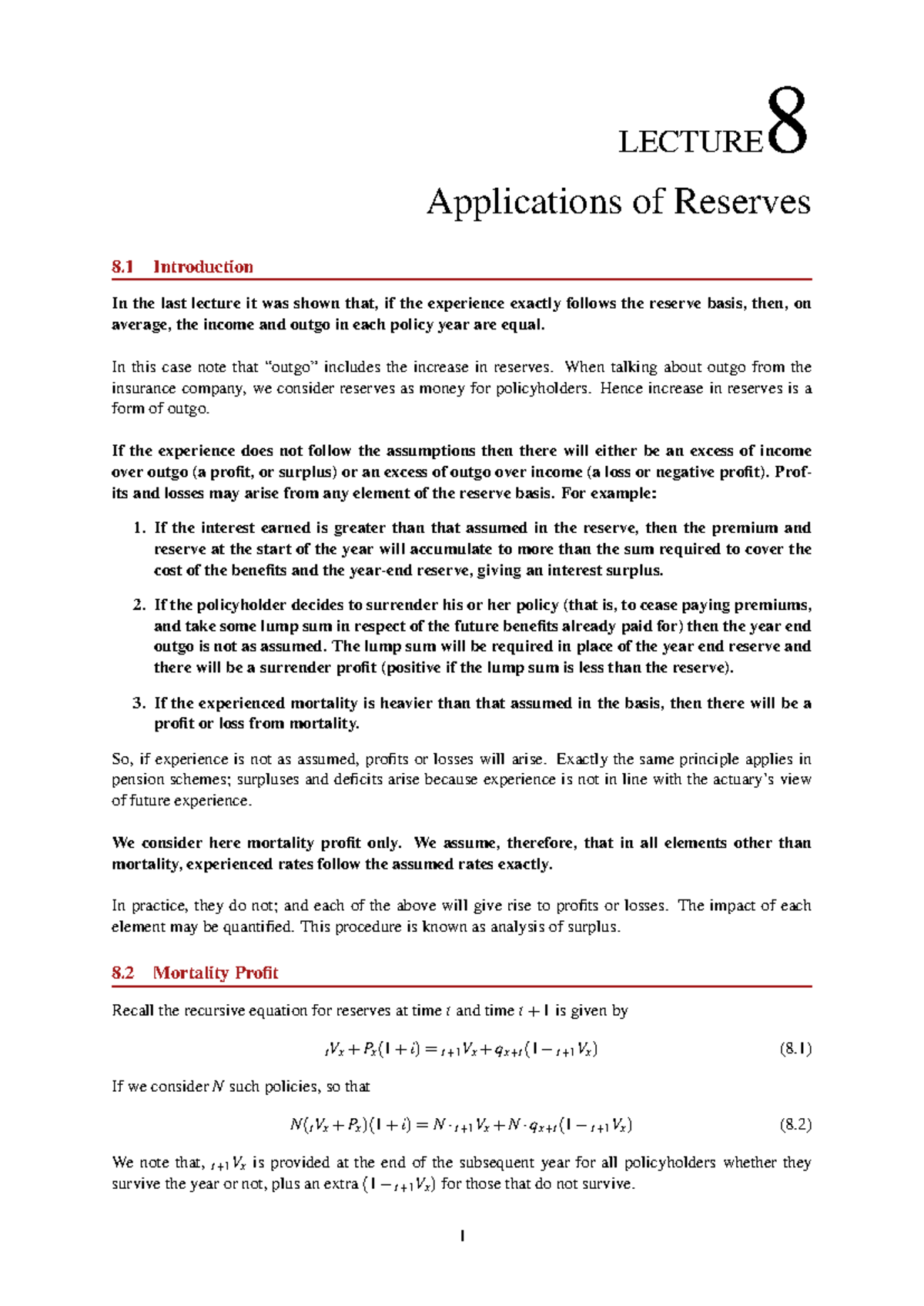 Applications of Reserves - Lecture 8 Notes (Course Code: 123) - Studocu