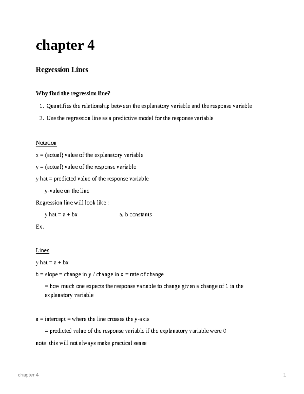 STAT 130 Chapter 4 Regression Lines and Residuals Notes - Studocu