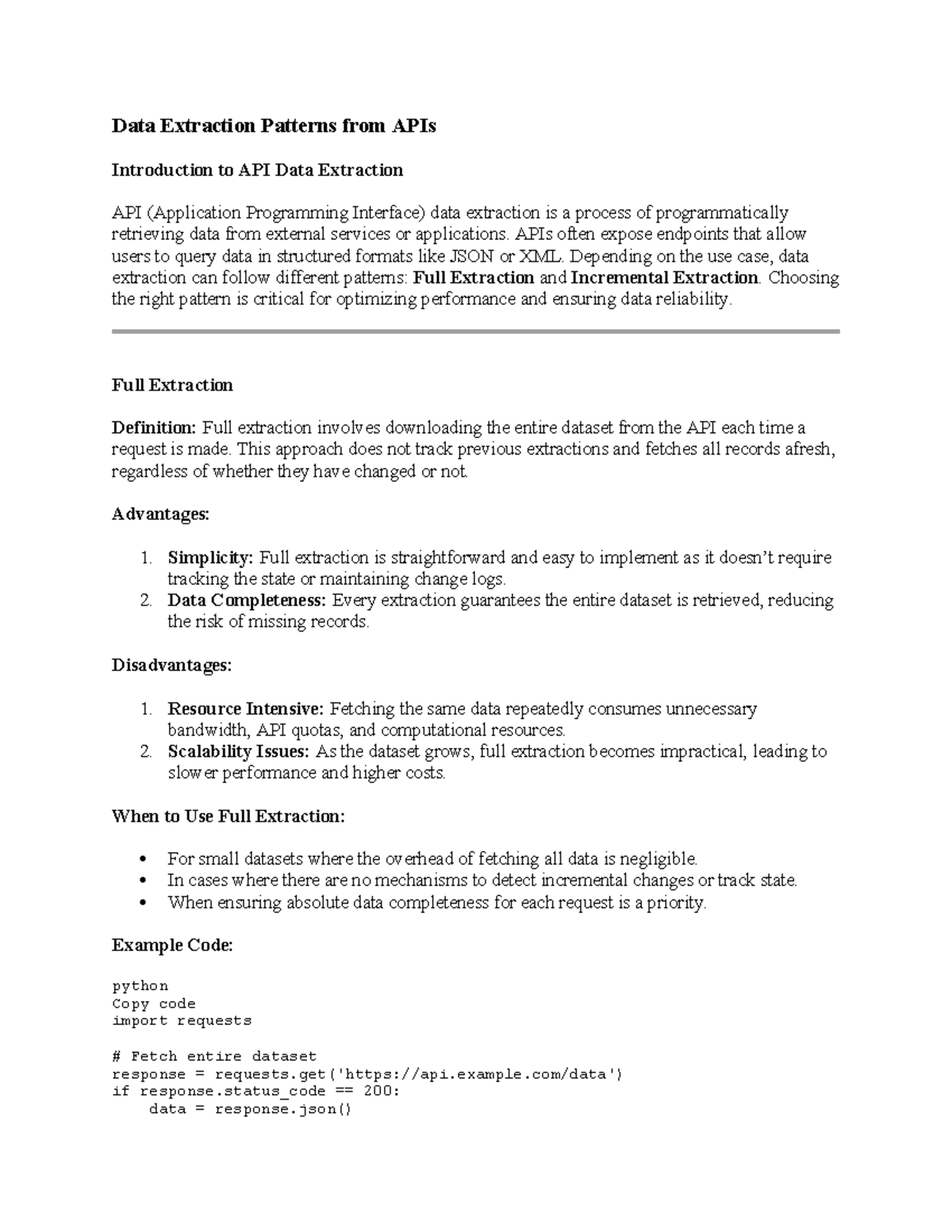 3 Data Extraction Patterns from APIs: Full vs Incremental - Studocu