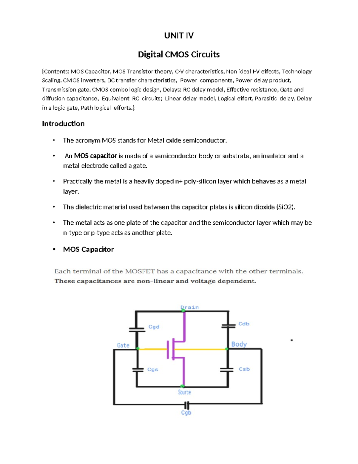 UNIT IV - DSD: Digital CMOS Circuits & Non-Ideal Effects - Studocu