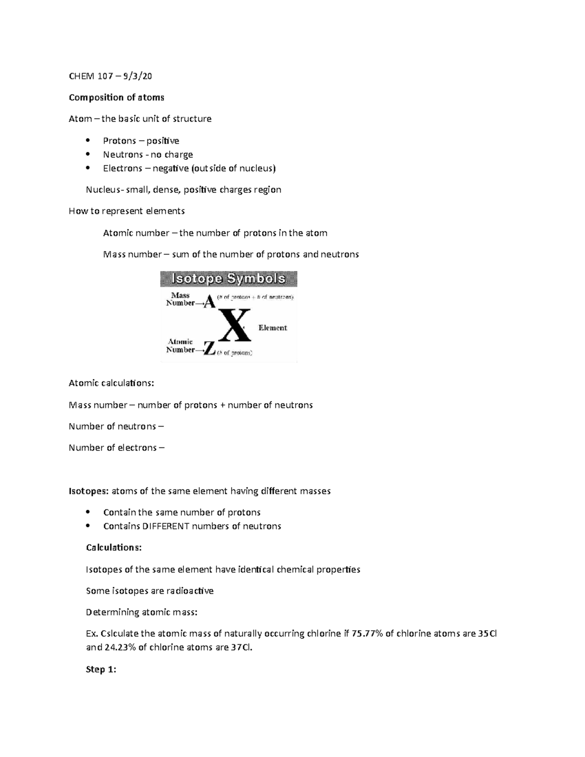 CHEM 107 - Lecture Notes on Atomic Structure and Periodic Table - Studocu