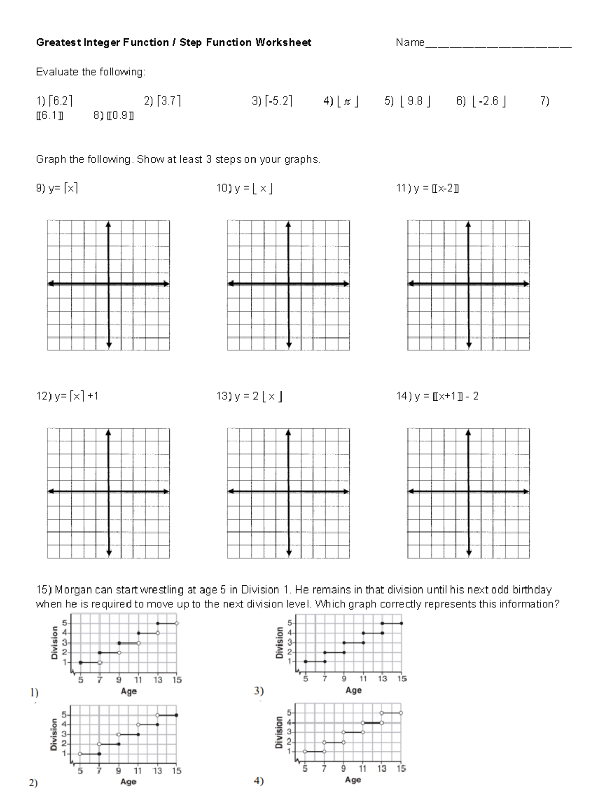 MATH101 Greatest Integer & Step Function Worksheet - Studocu