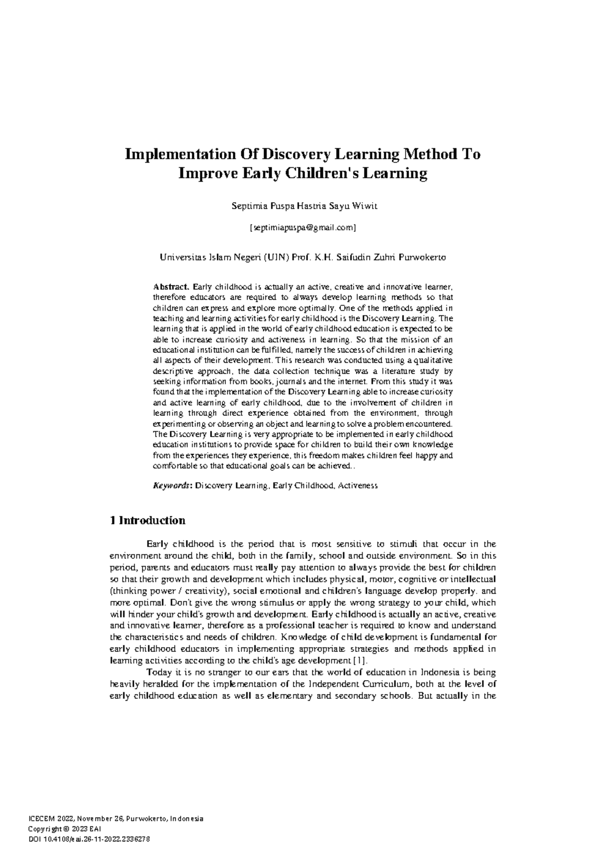 Implementation of Discovery Learning Method in Early Childhood ...