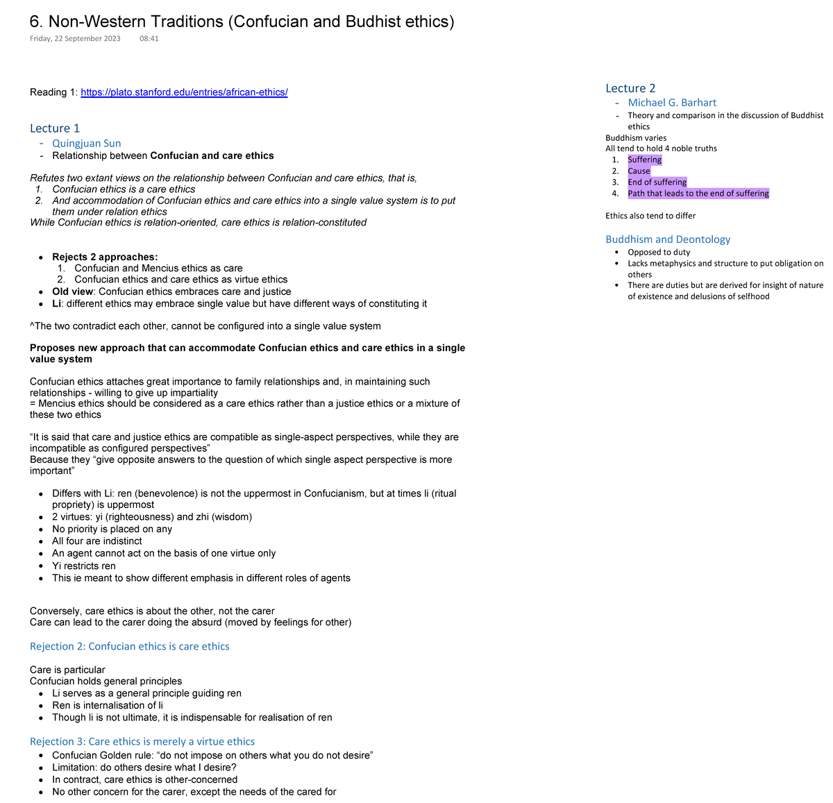 6. Non-Western Traditions: Confucian & Buddhist Ethics Lecture Notes ...