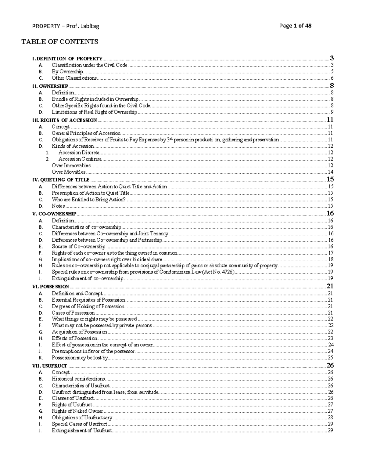 PROPERTY LAW - FINAL EXAM NOTES (Prof. Labitag) - Studocu
