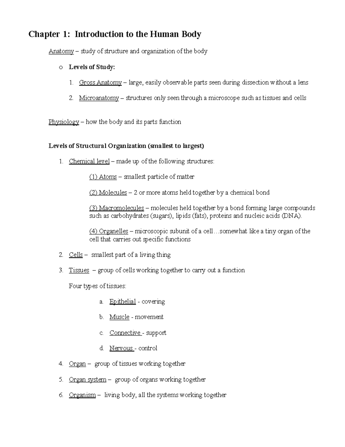 Anatomy and Physiology Overview: Key Concepts (BIO 101) - Studocu