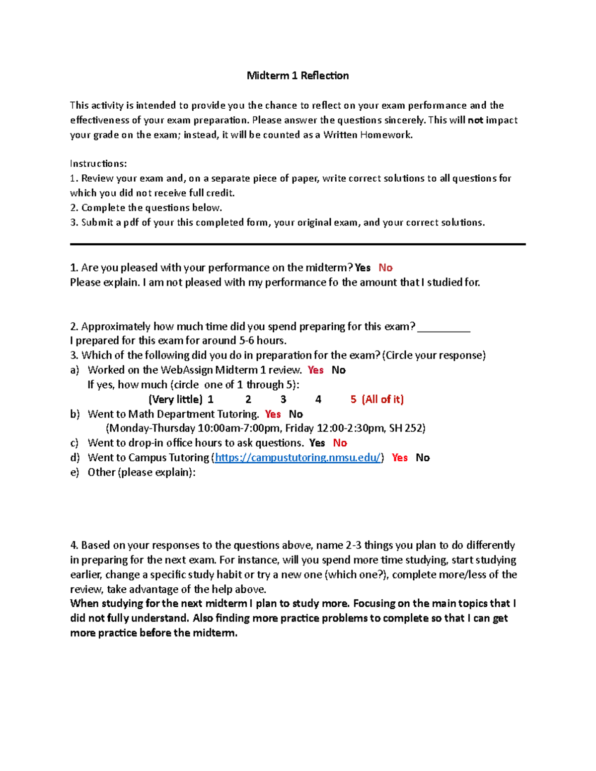 Midterm 1 Reflection: Exam Performance and Preparation Insights - Studocu