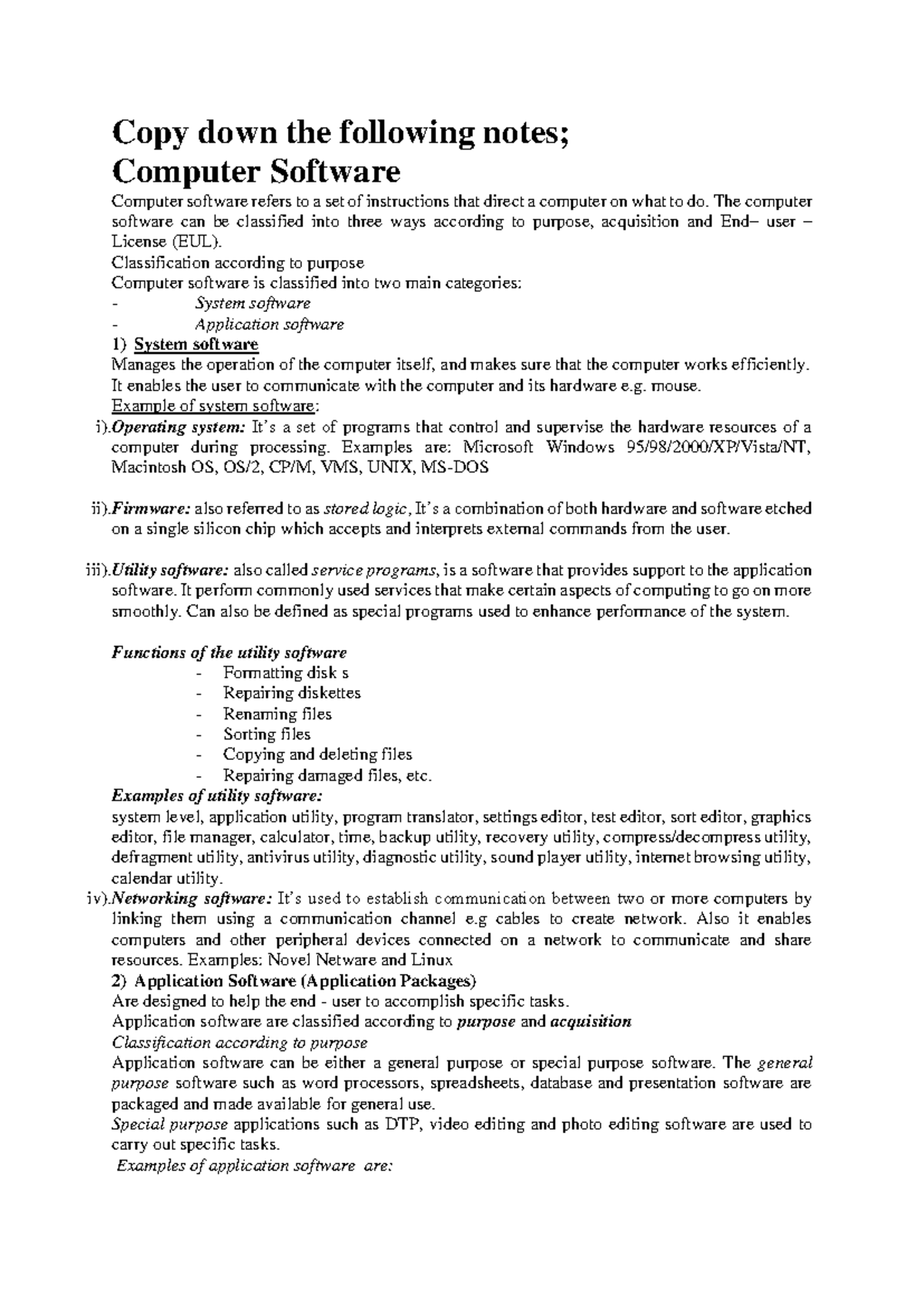 F1 Computer August HA - Practical Notes on Software Classification ...