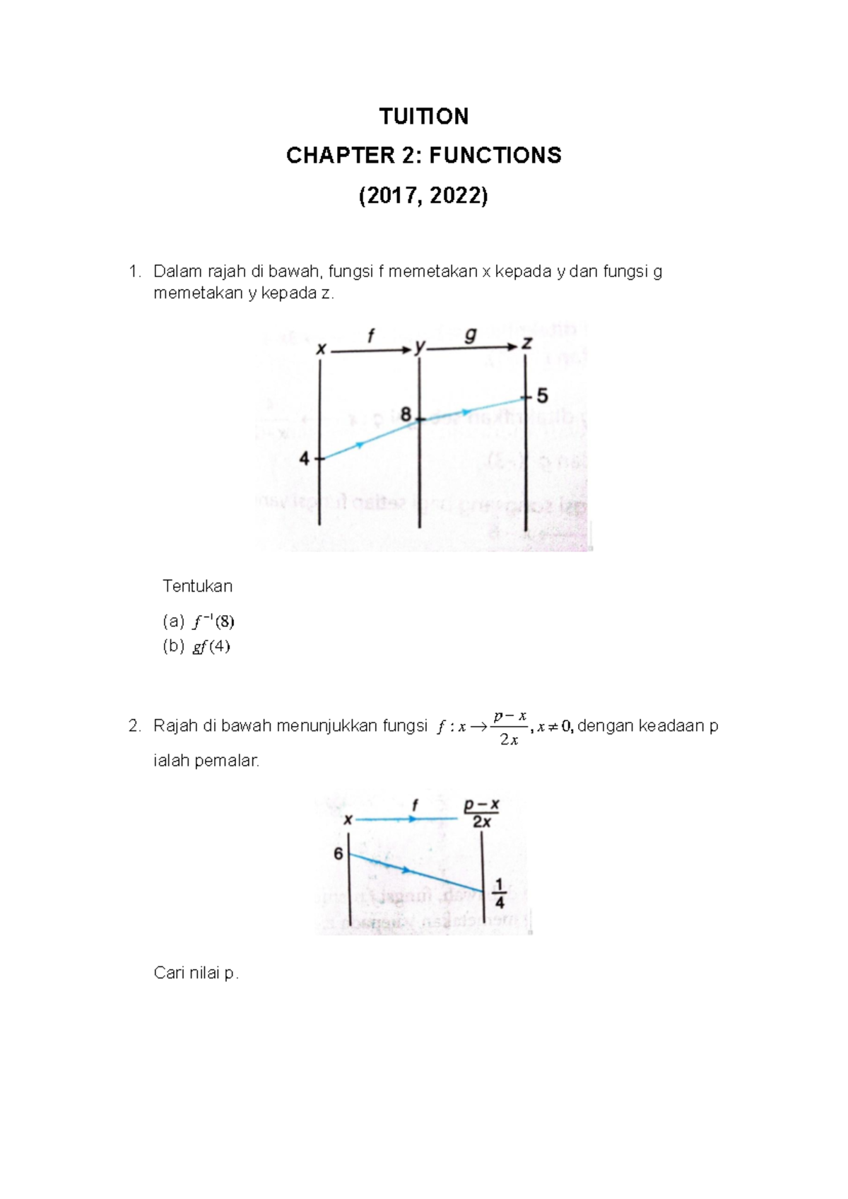 TUITION CHAPTER 2: FUNCTIONS MAT406 - Exercises and Solutions - Studocu