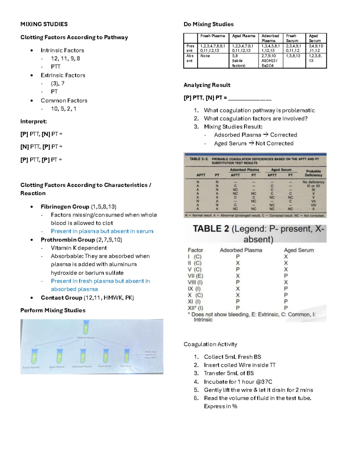 LAB - Mixing Studies: Clotting Factors Analysis and Results - Studocu