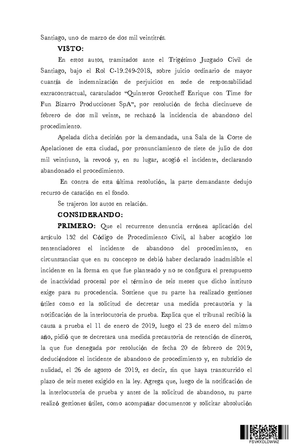Sentencia 2023 CS: Rechazo de Abandono del Procedimiento y Medida ...