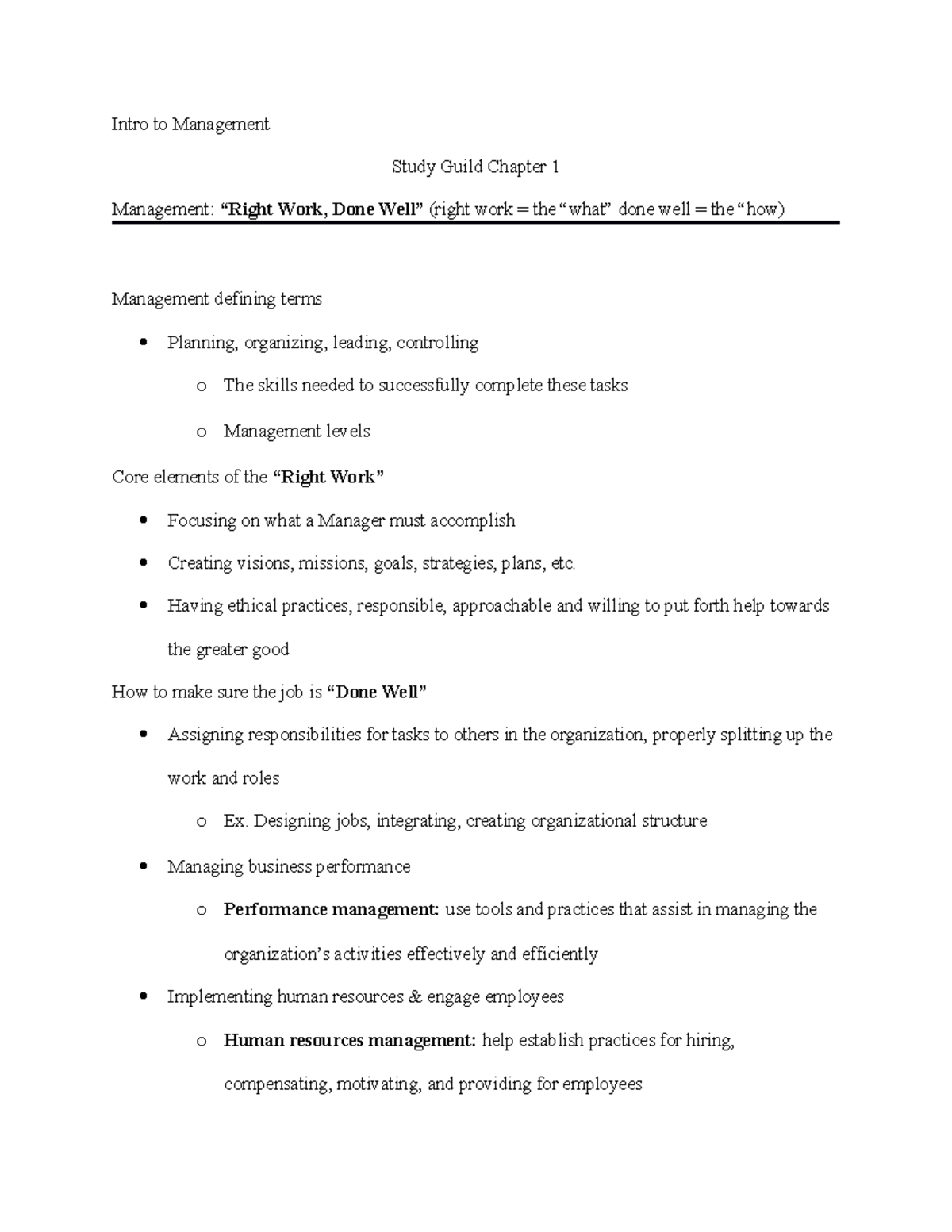MGMT Ch. 1 Study Guide - Core Concepts of Effective Management - Studocu