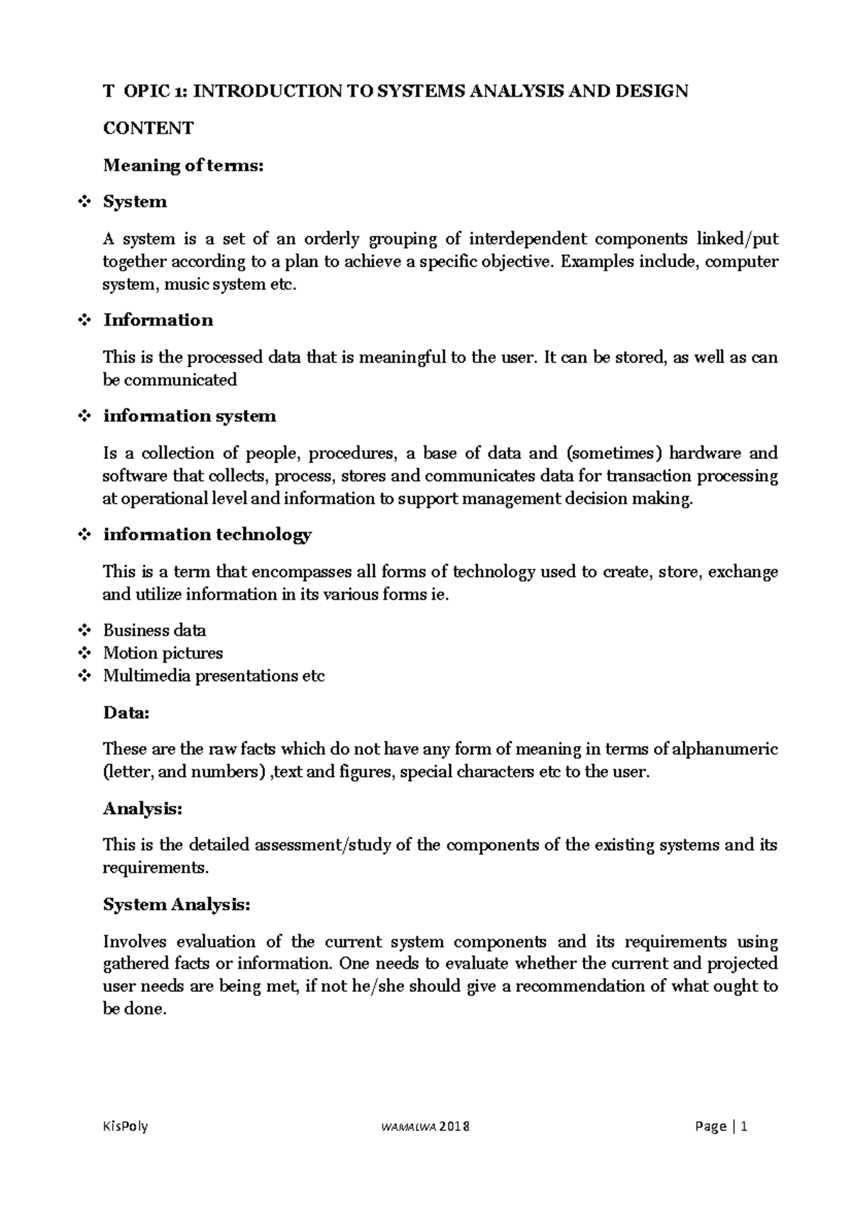 SAD 101 Lecture Notes: Introduction to Systems Analysis & Design - Studocu