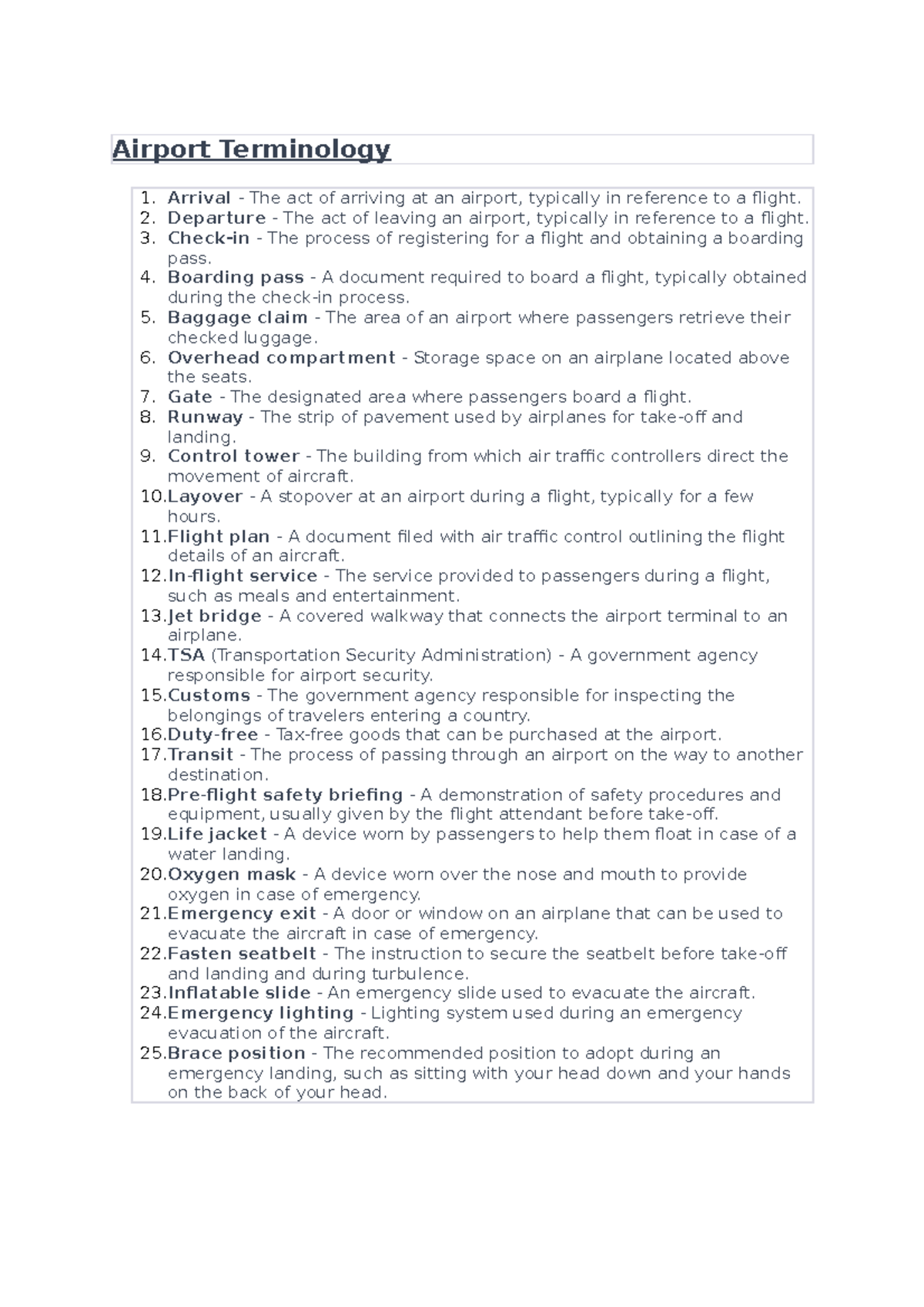 Airport Terminology: A Comprehensive Guide to Key Terms - Studocu