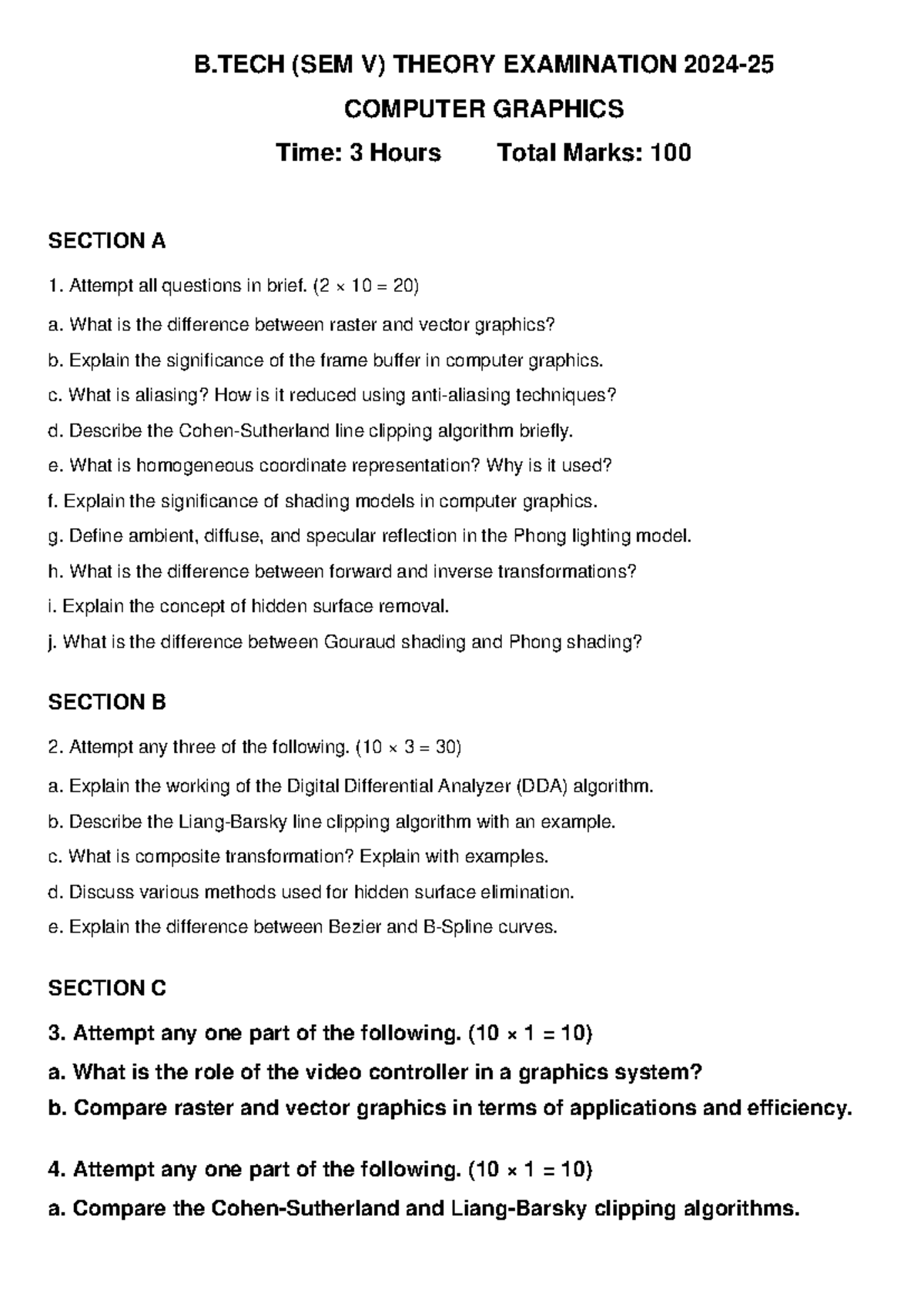 Upcoming Questions Computer Graphics - B (SEM V) THEORY EXAMINATION ...