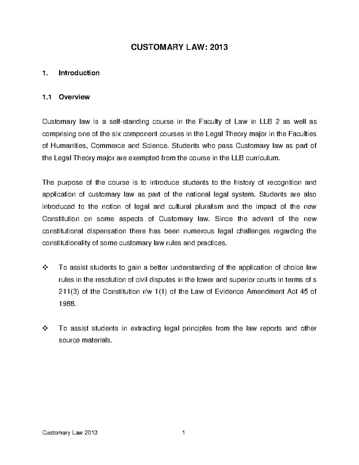 CIV3701: Customary Law Overview and Key Concepts - 2013 - Studocu