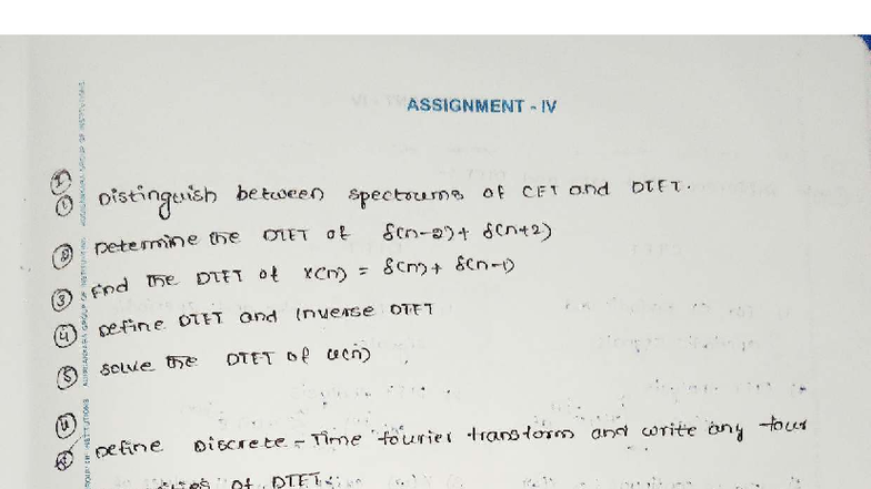 ASSIGNMENT IV: Signals and Systems Analysis (S.S 4) - Studocu