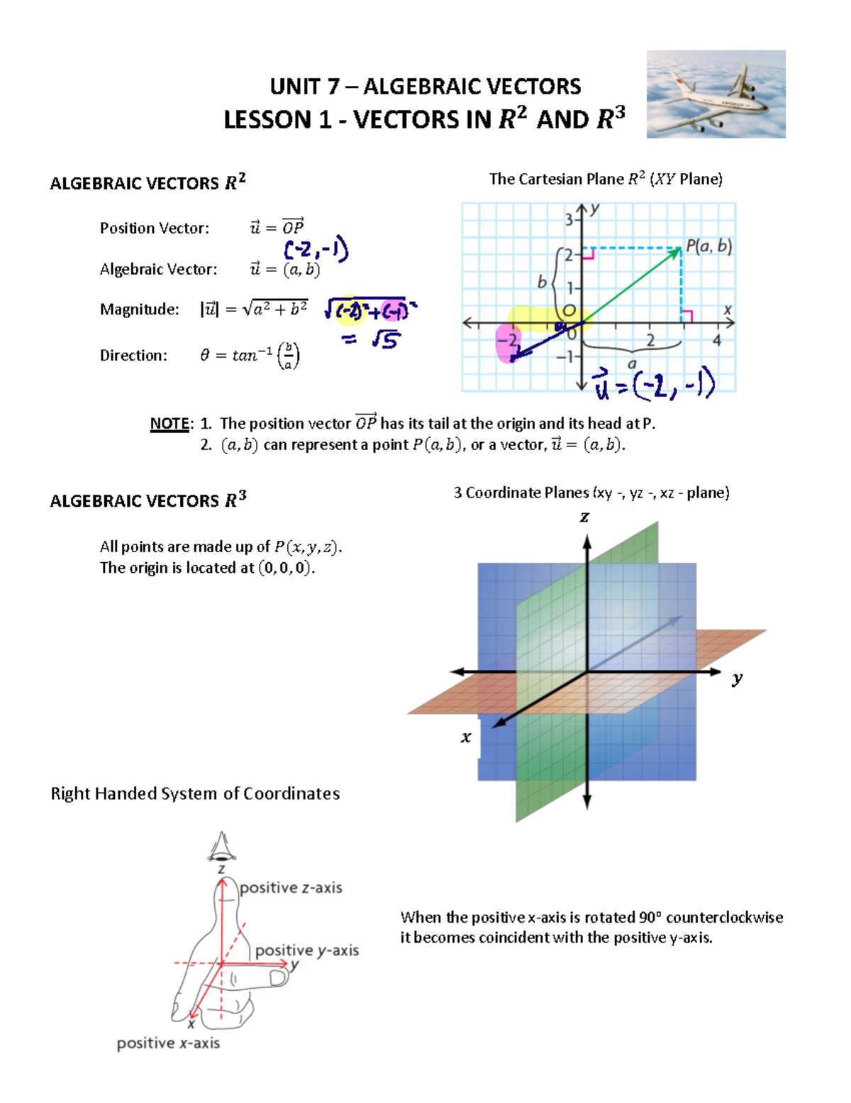 Lesson 1 - Vectors in R2 and R3 Solutions - UNIT 7 ʹ ALGEBRAIC VECTORS ...