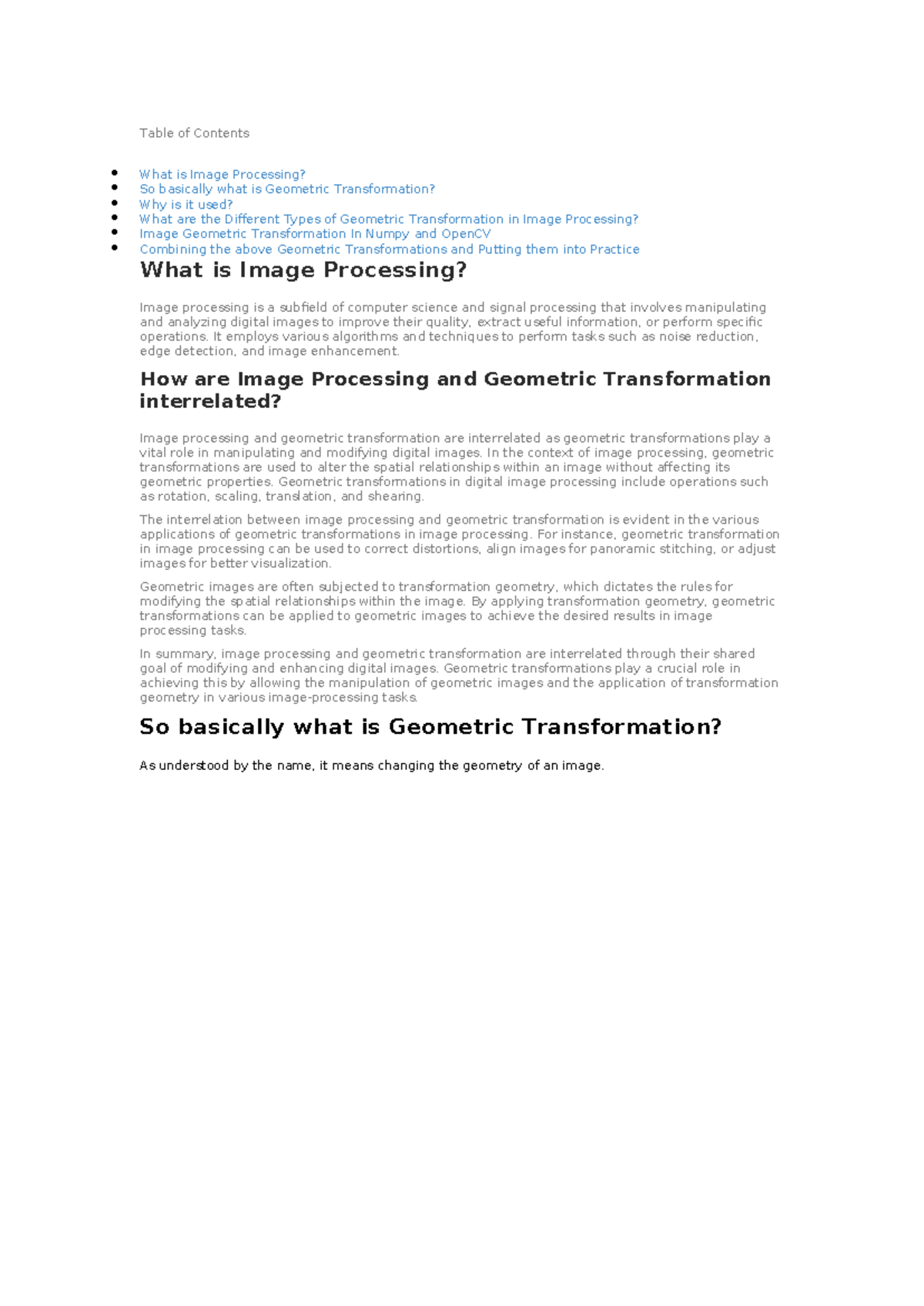 Image Processing and Geometric Transformations - LECTURE NOTES - Studocu