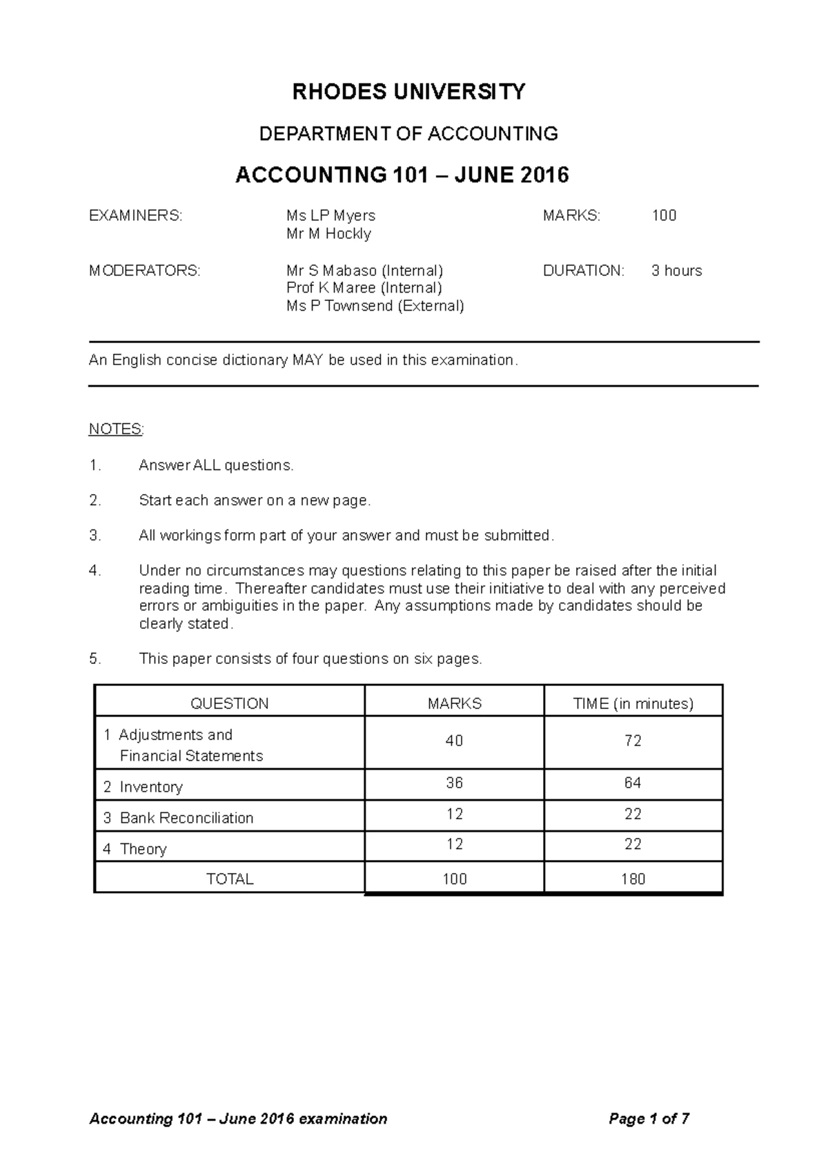 Acc 101 Test 2 - April 2024 Exam Paper and Instructions - Studocu