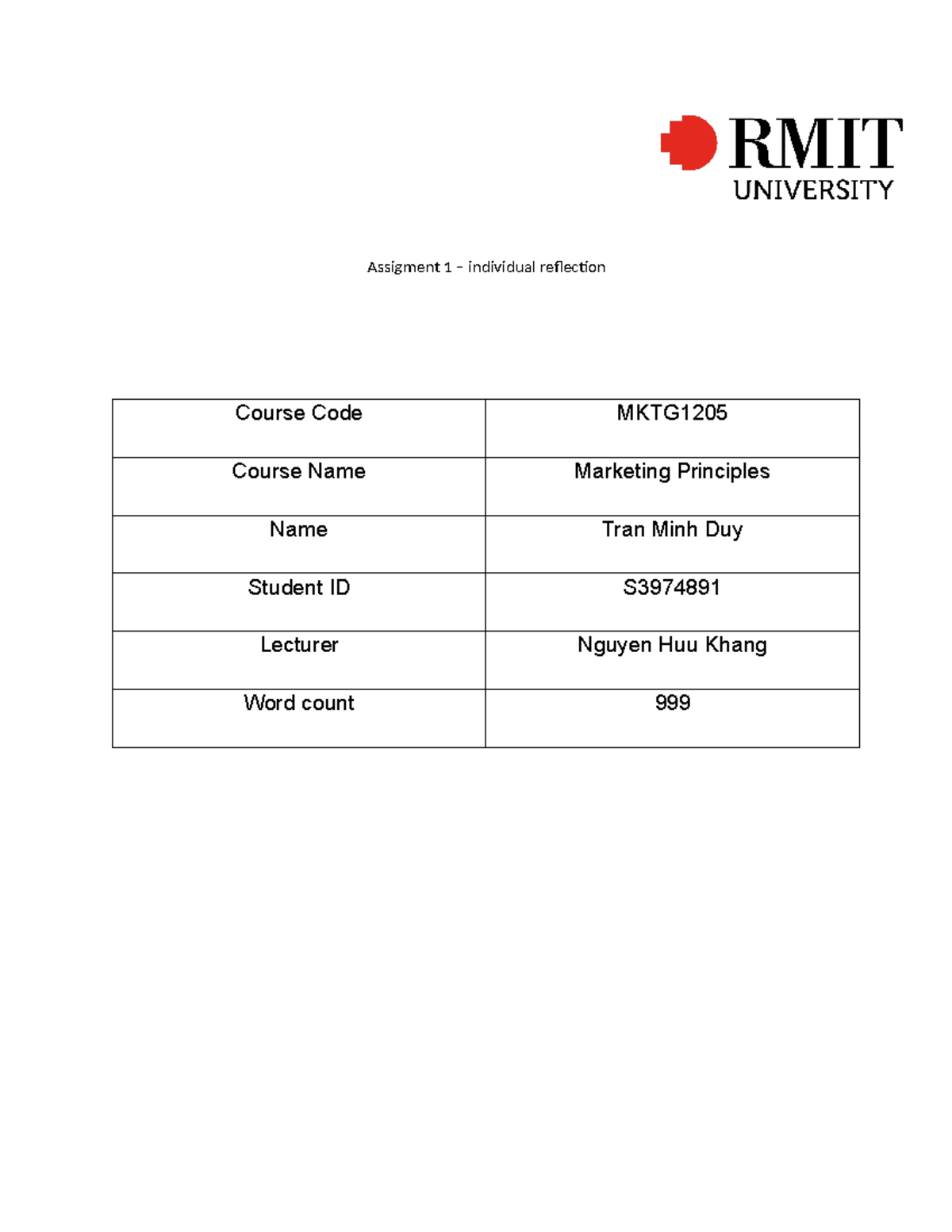 MKTG 1 Individual Reflection Assignment - Marketing Principles Insights ...