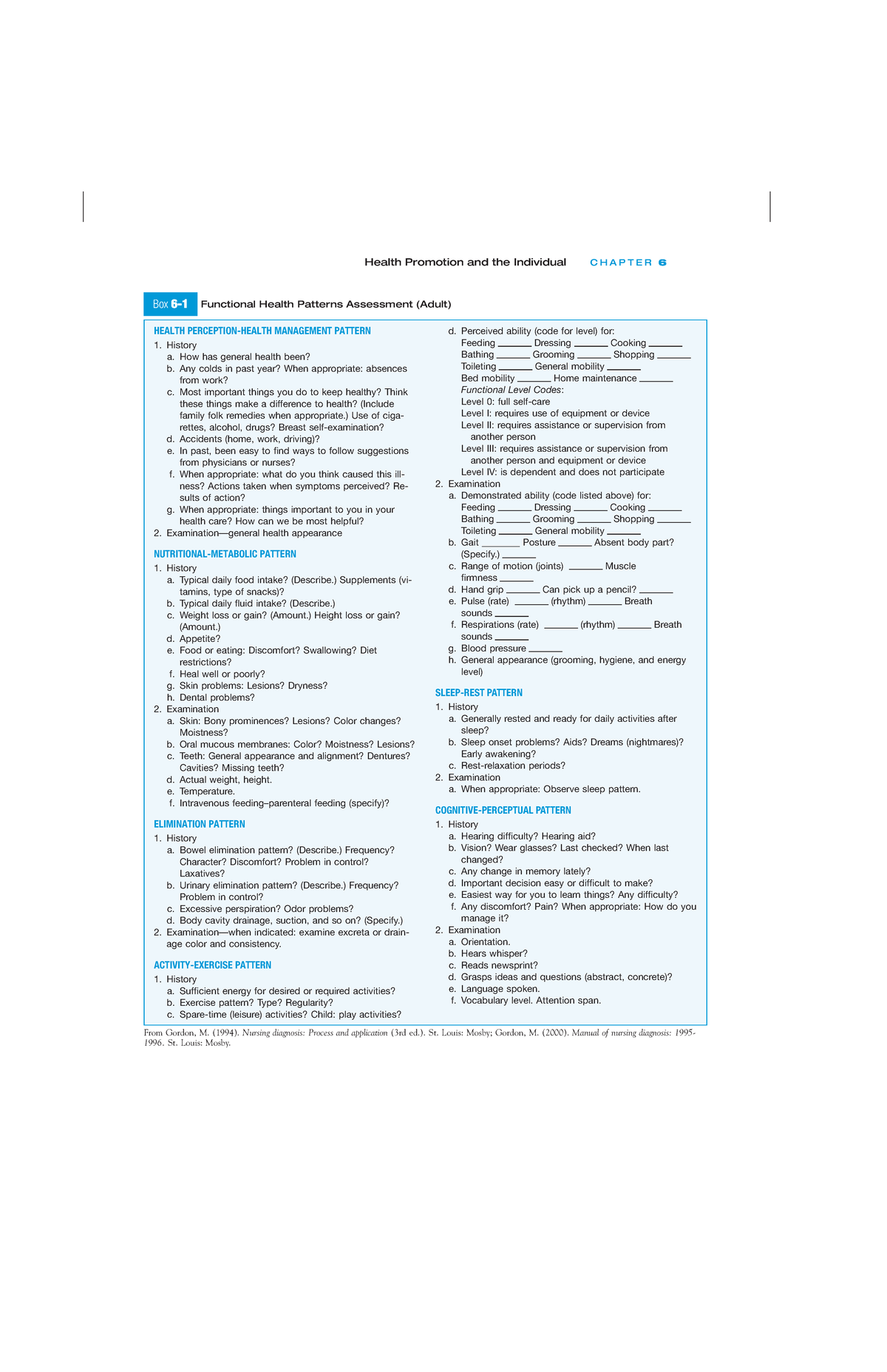 Functional Health Patterns Assessmentbox 6-1 - Deprecated API usage ...