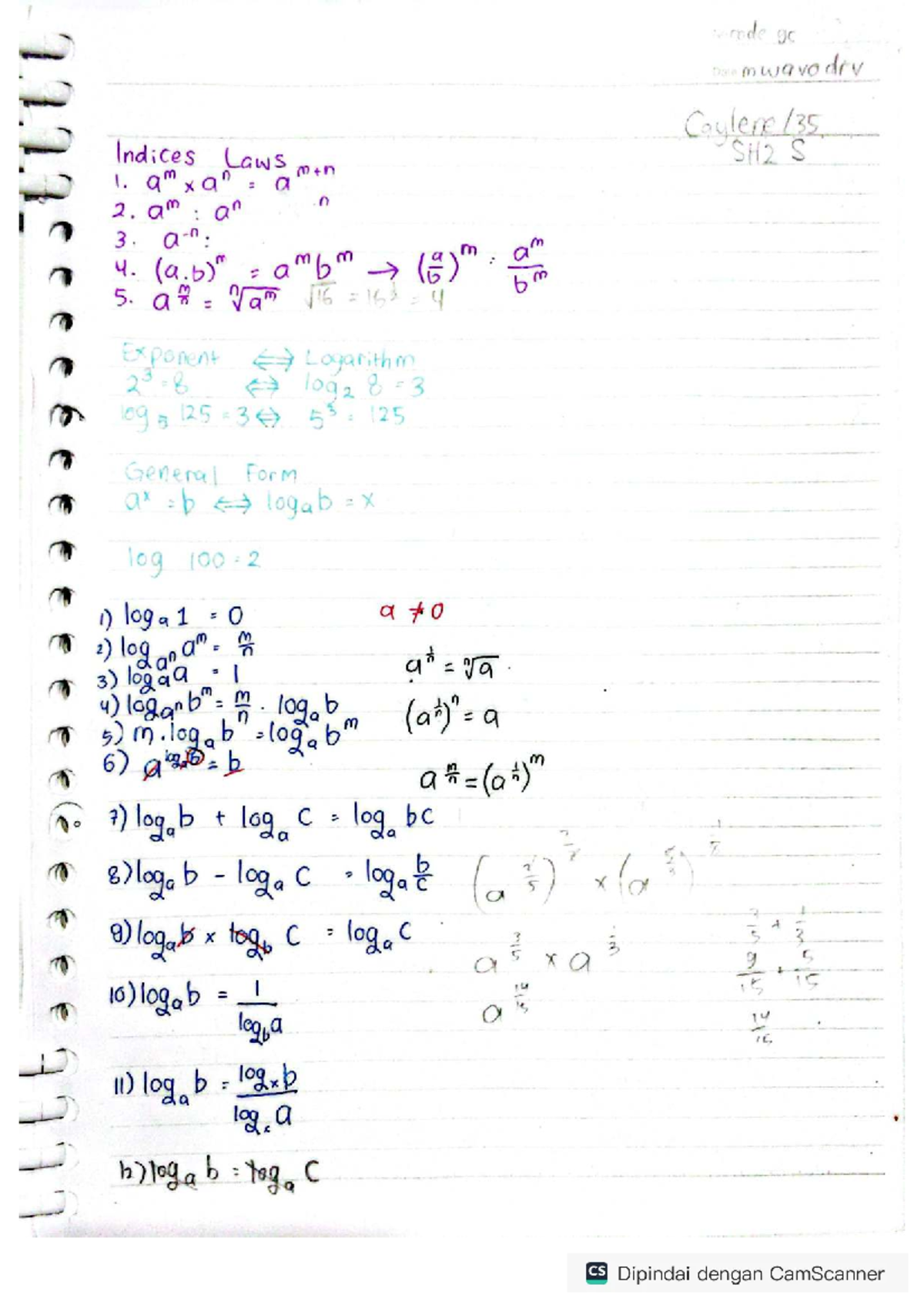 Math SH2 Final Exam Notes on Indices, Logarithms, and Probability - Studocu