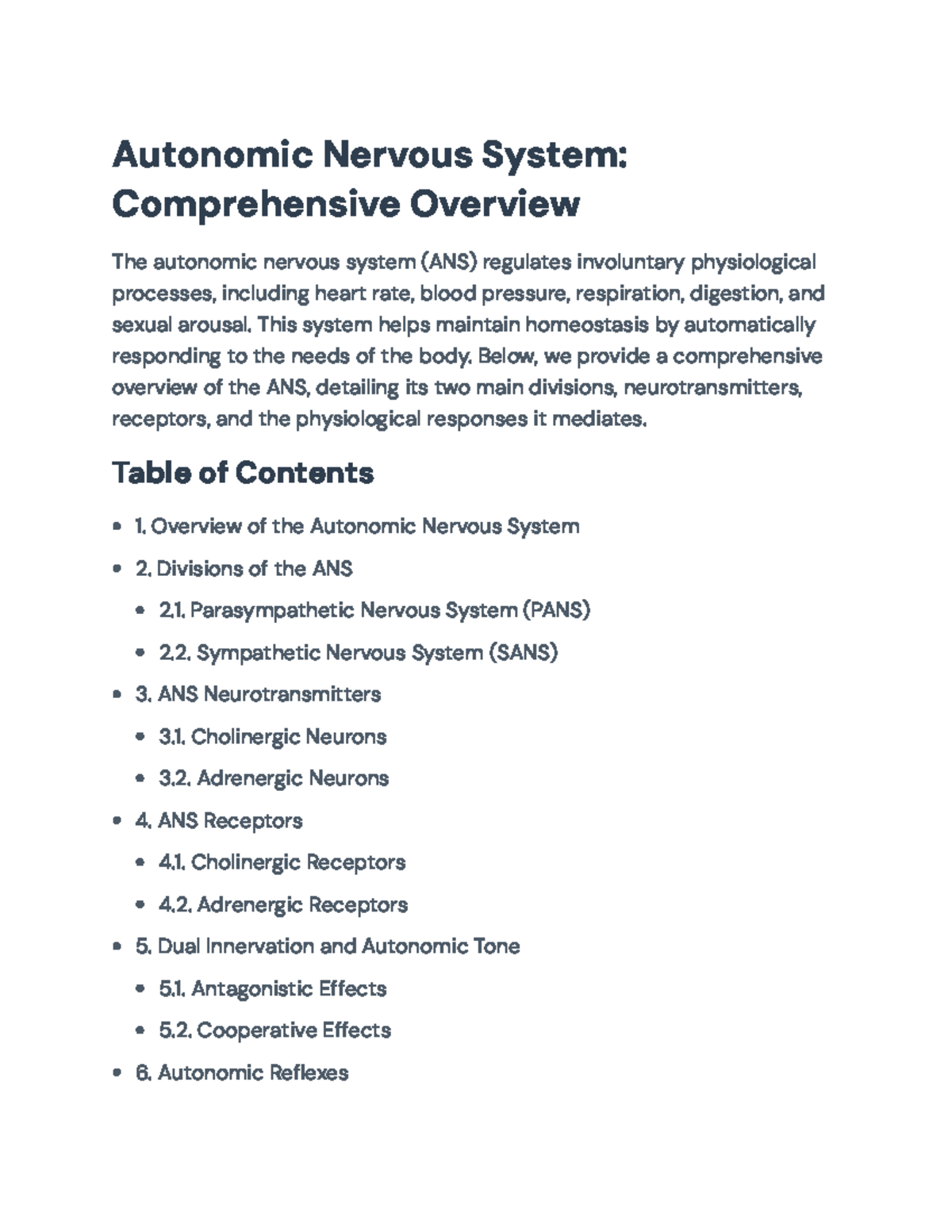 Comprehensive Overview of the Autonomic Nervous System (ANS ...