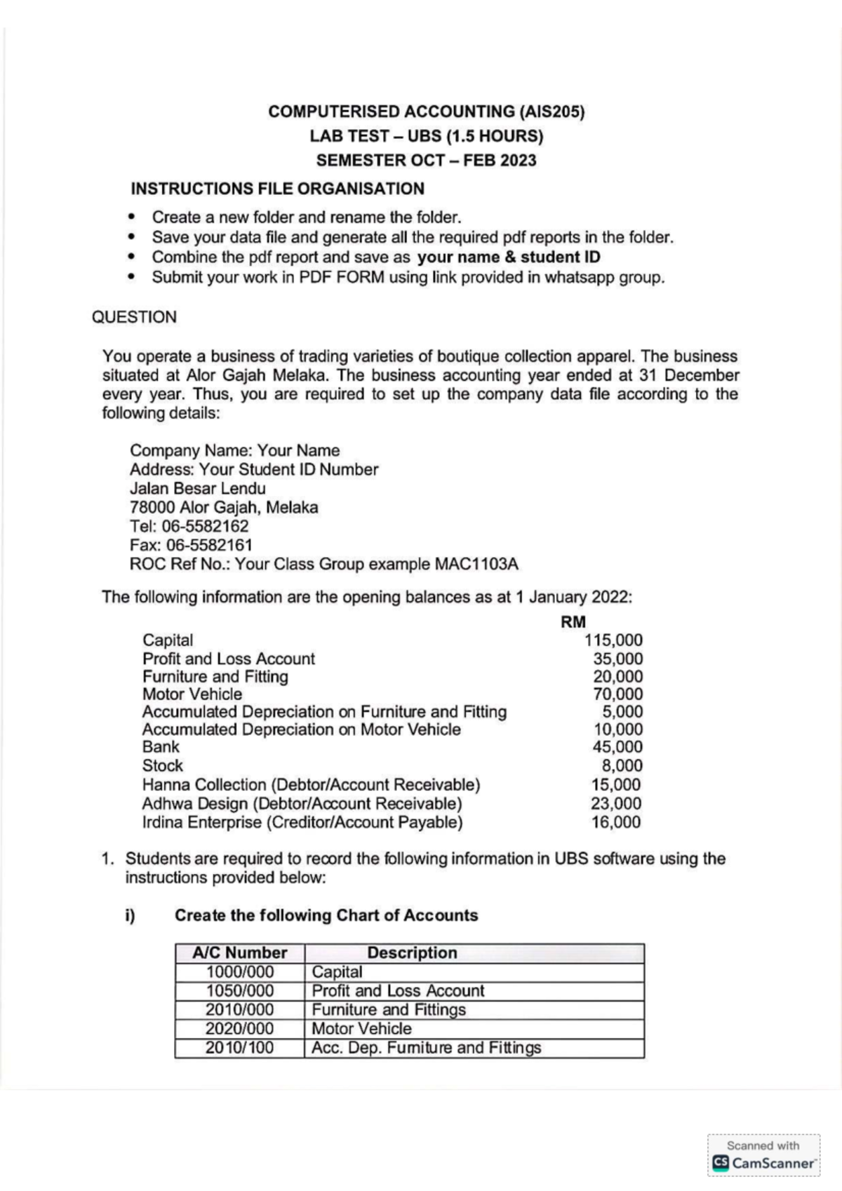 COMPUTERISED ACCOUNTING (AIS205) LAB TEST 2 SEM 3 INSTRUCTIONS - Studocu