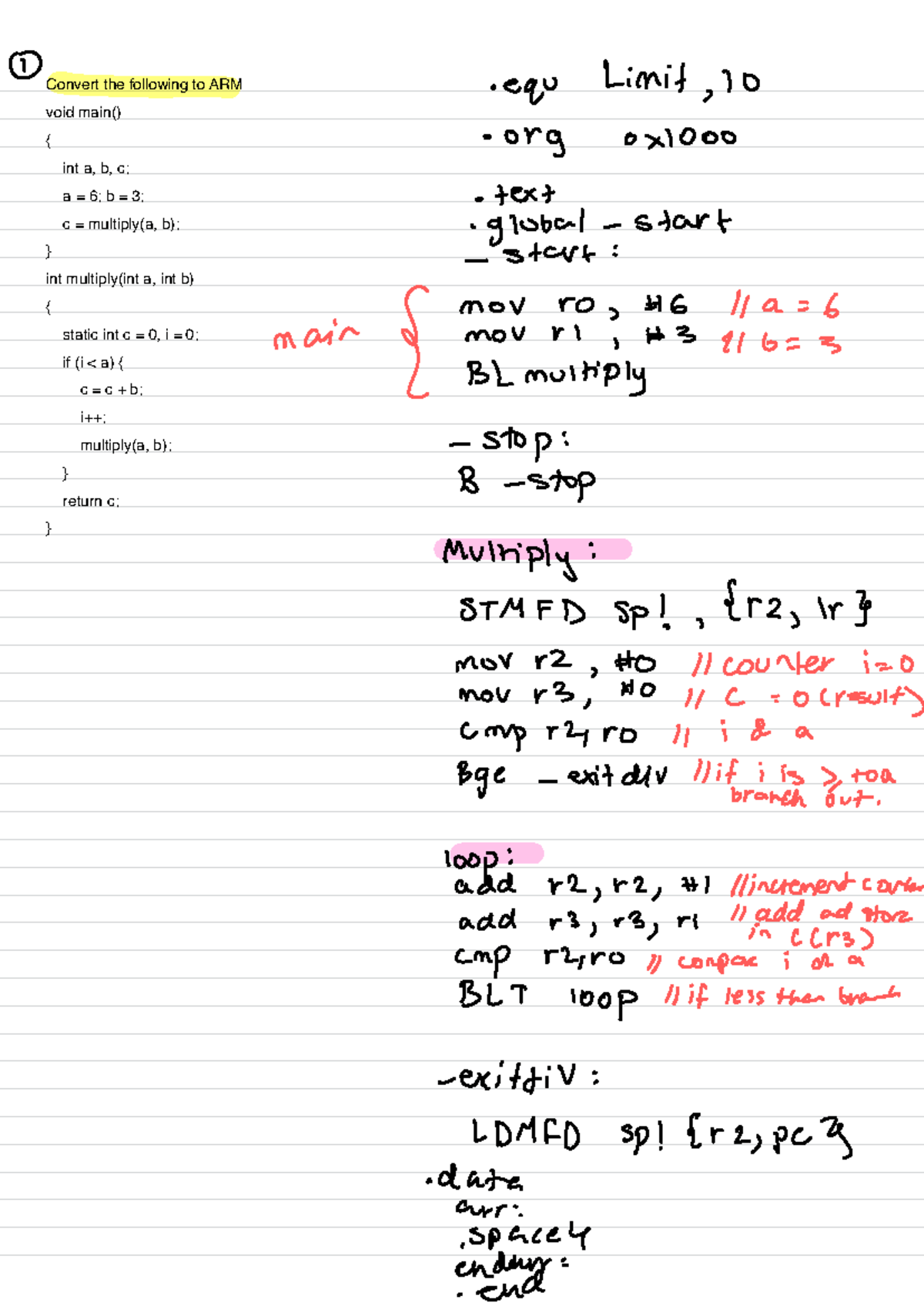 ARM Coding Exam Practice Questions for CP216 - Studocu