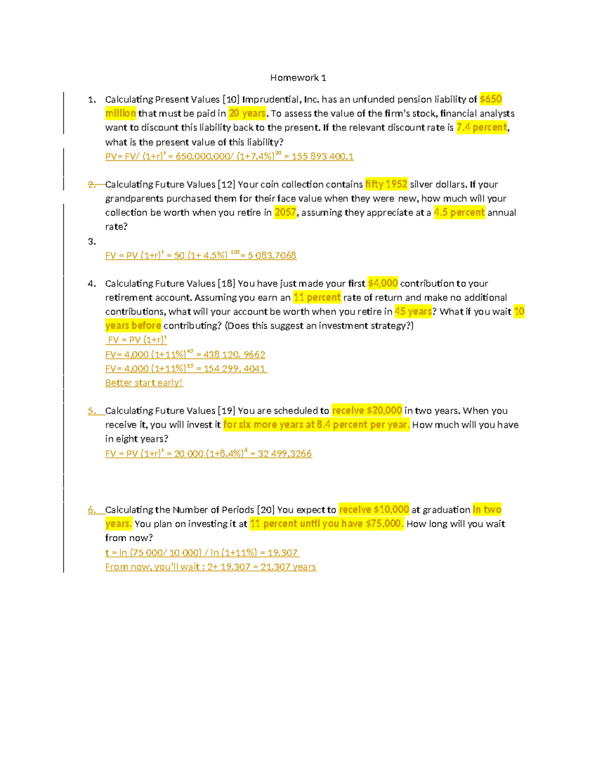 Homework 1 Solution - Calculating Present & Future Values - Studocu