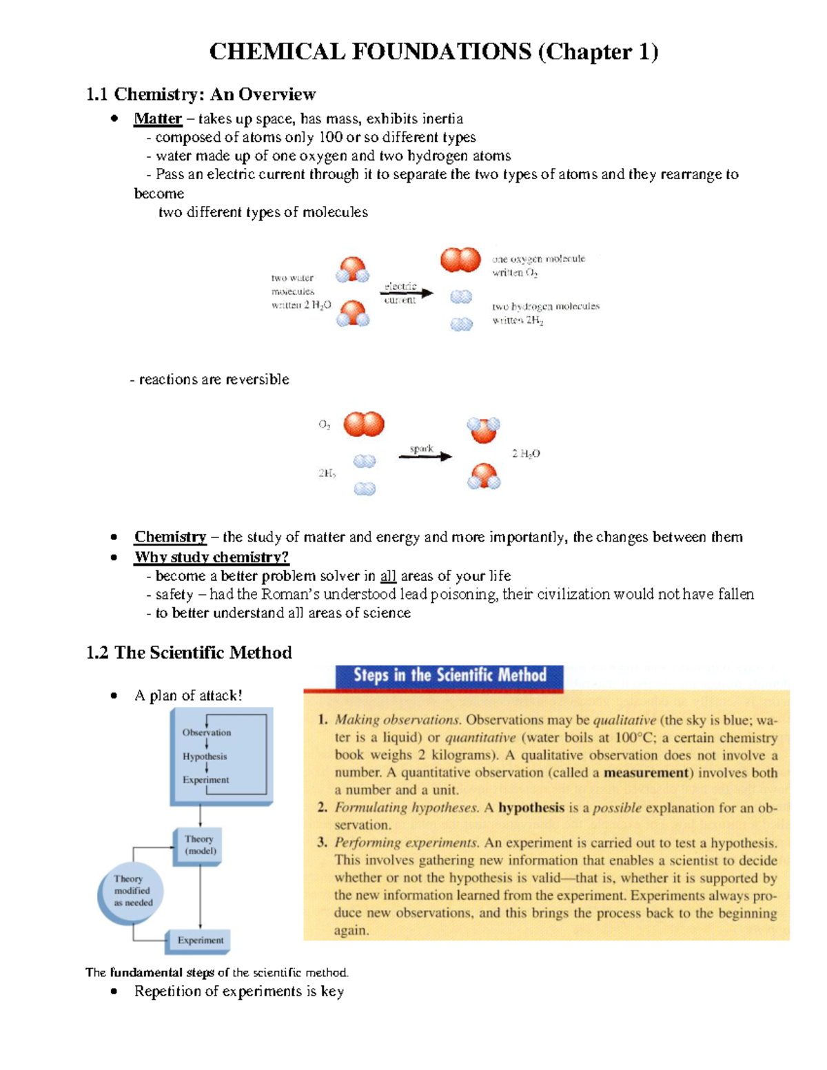 CHEM 101: Chapter 1 Notes on Chemical Foundations and Scientific Method ...