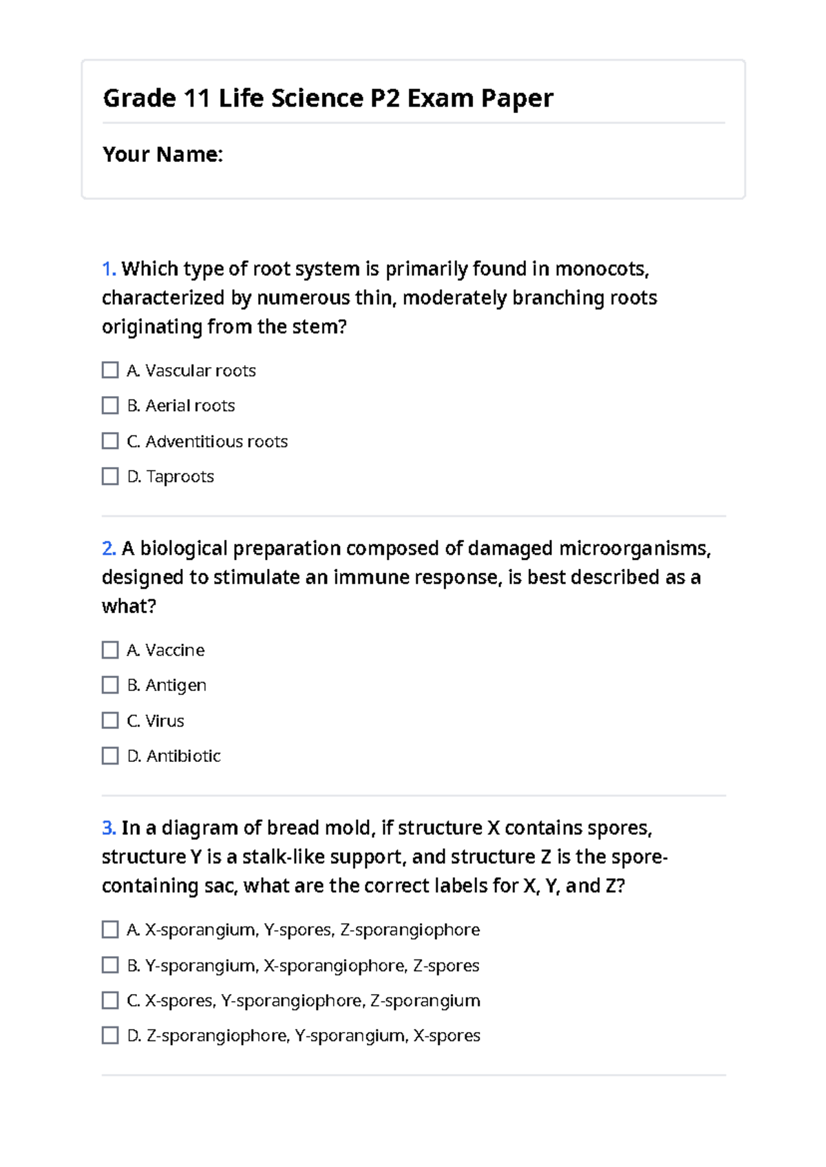 Grade 11 Life Science P2 Exam Paper: Key Questions & Concepts - Studocu