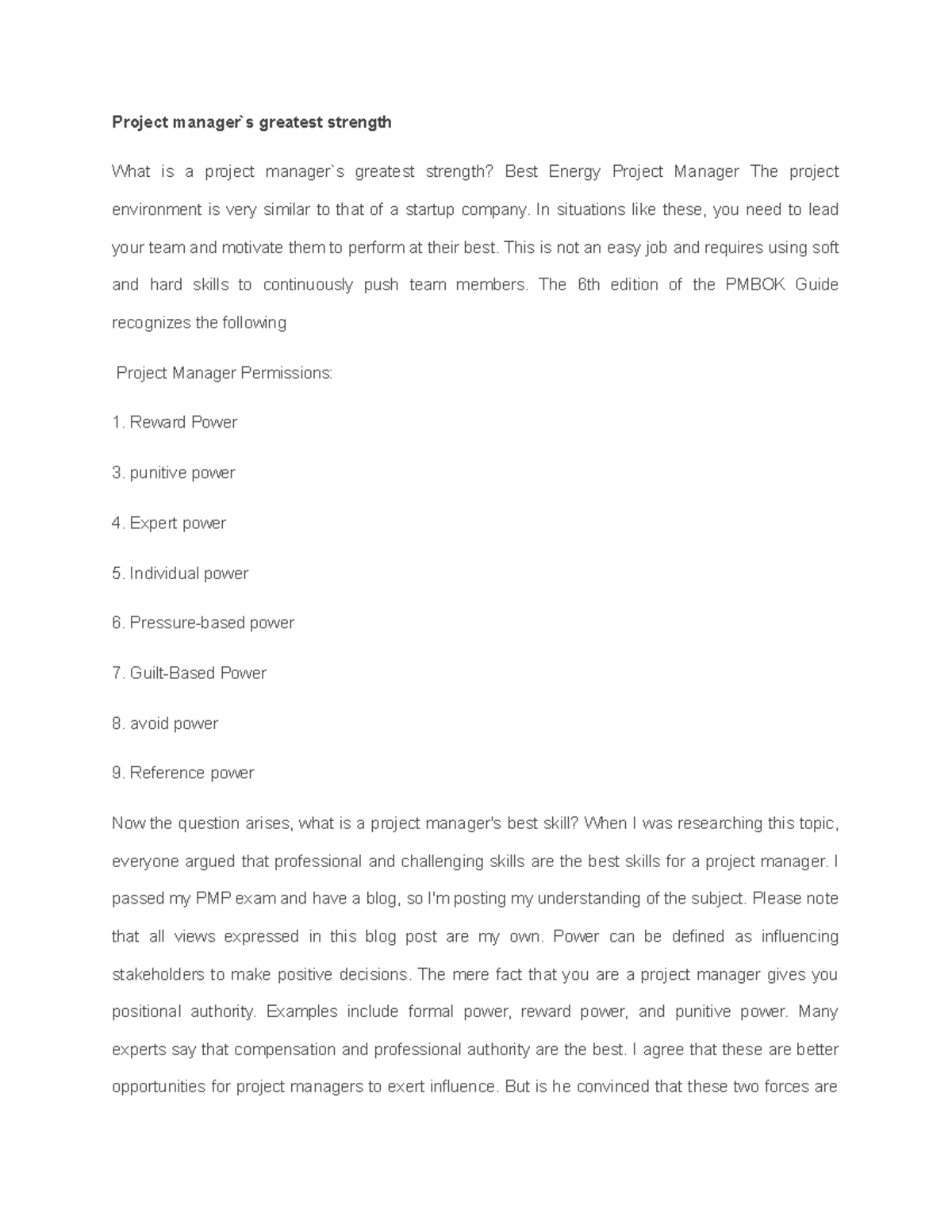 PMP 6th Ed.: Strengths and Skills of a Successful Project Manager - Studocu