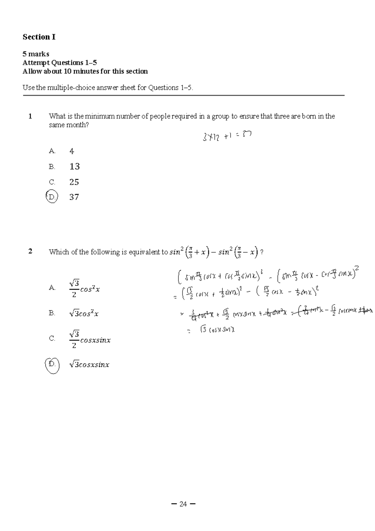 2024 Term 4 Holiday Homework: Math Exam Prep & Practice Questions - Studocu