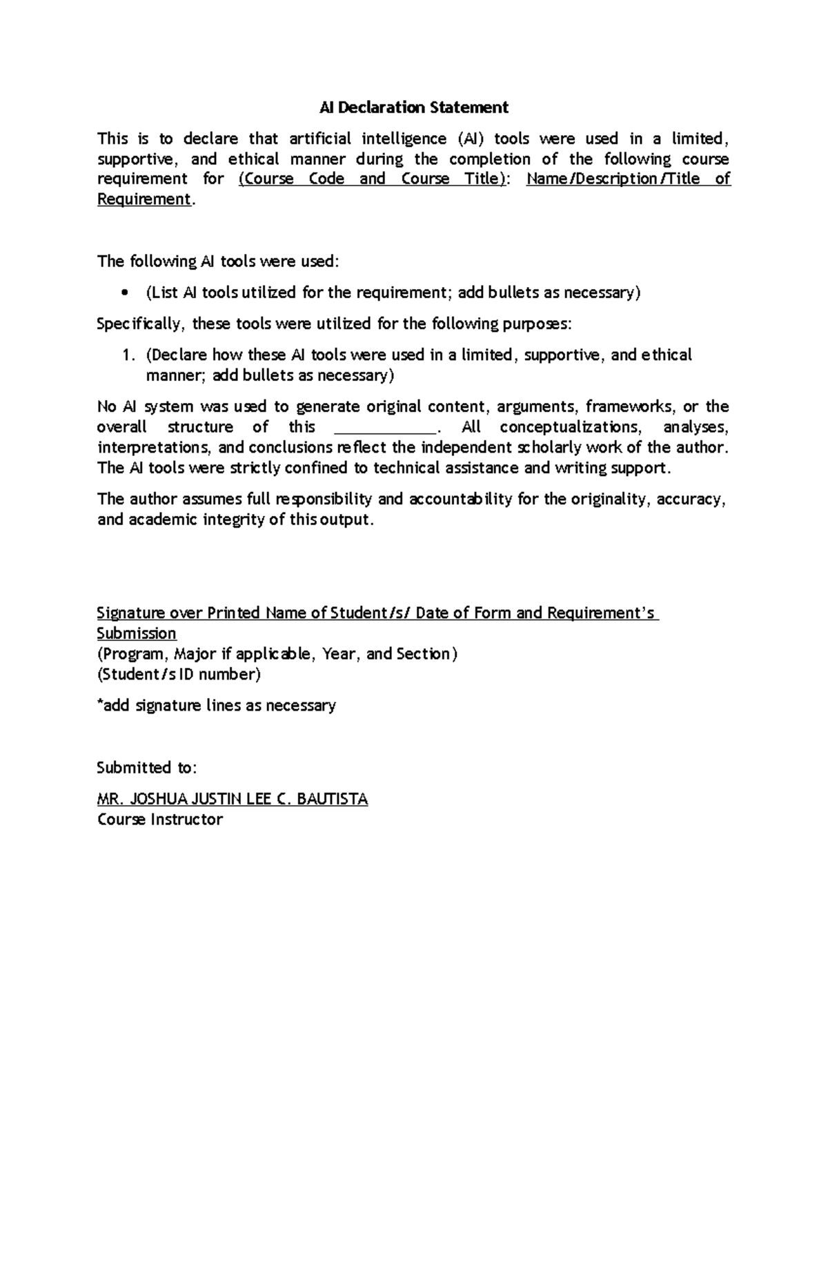 AI Declaration Statement for SEEL 122: Research Proposal Draft - Studocu