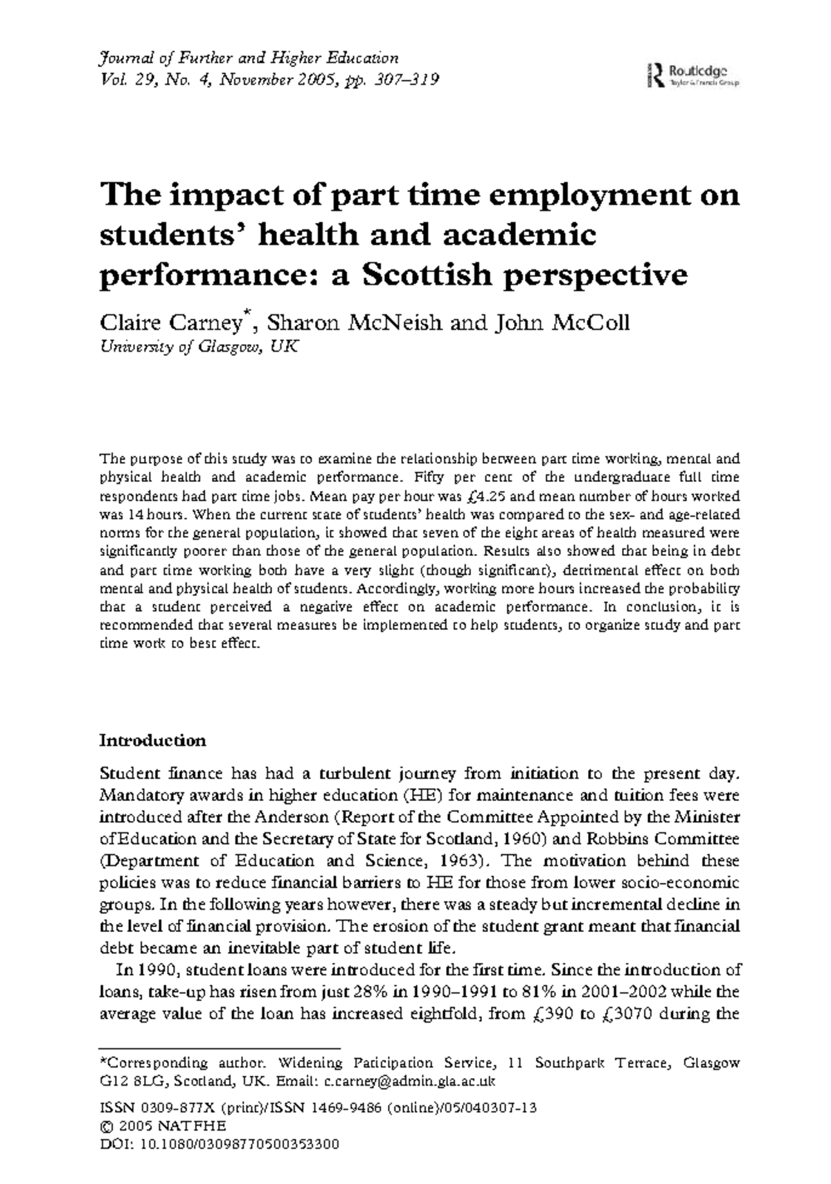 Quản trị Marketing - The impact of part time employment on students ...