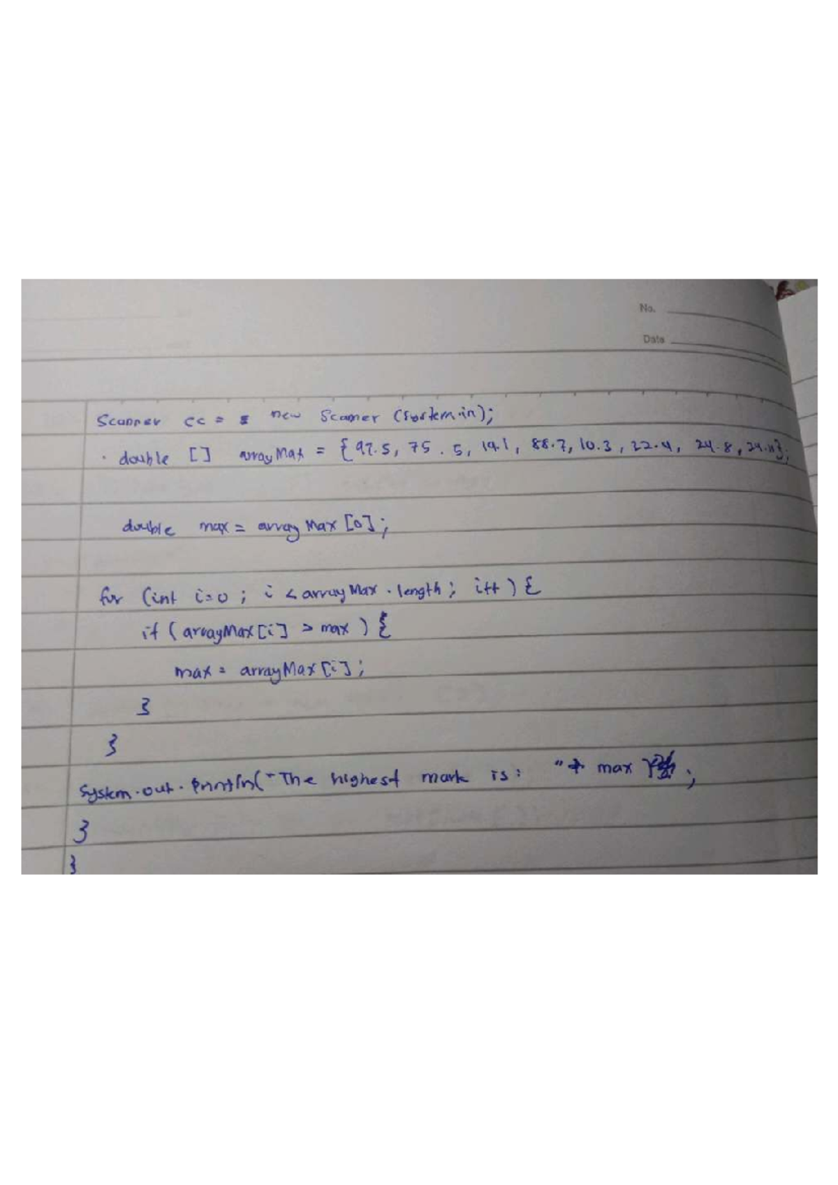 Array - Latihan Sahaja: Data Scanner and Max Calculation in Java - Studocu