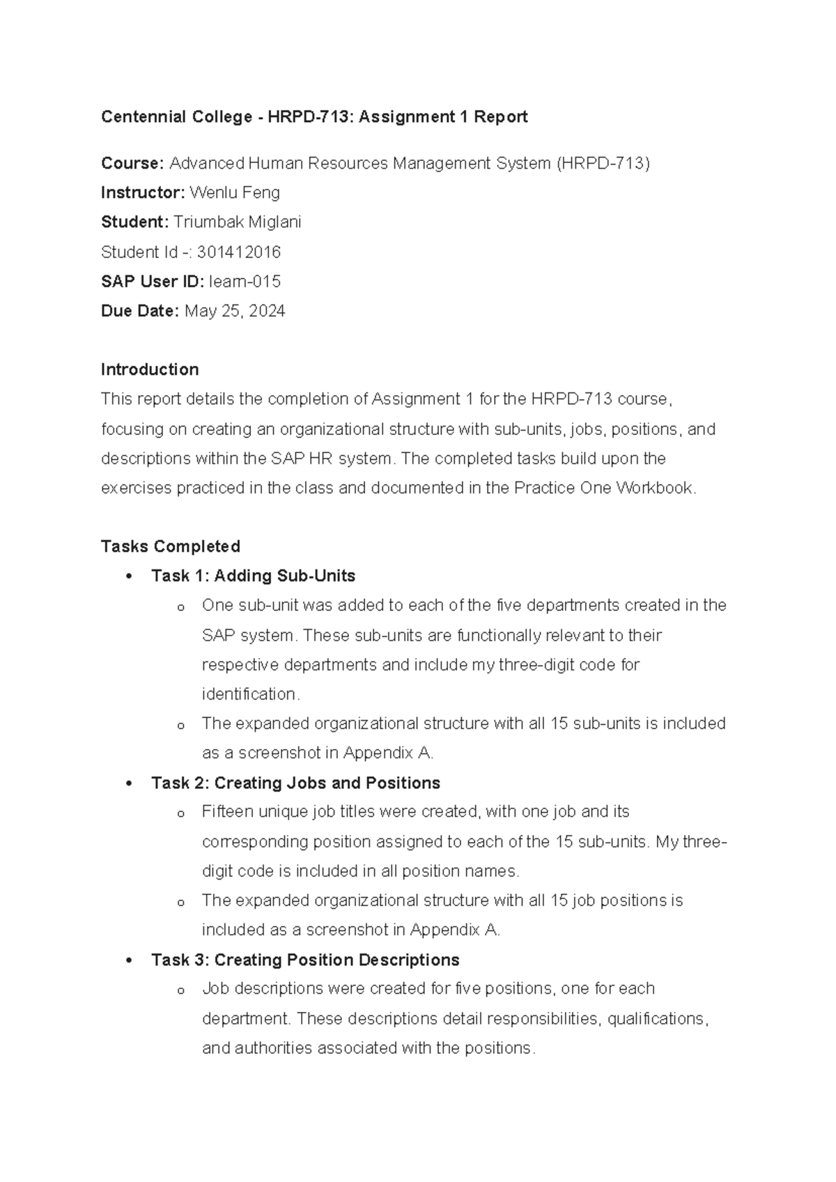 HRPD-713: Assignment 1 Full Report on Org Structure in SAP HR - Studocu