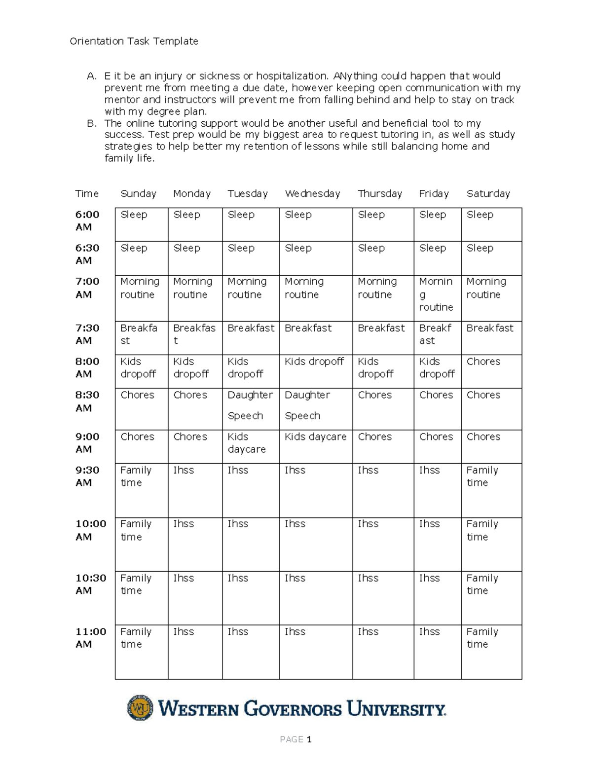 Orientation Task Template: Strategies for Academic Success - Studocu