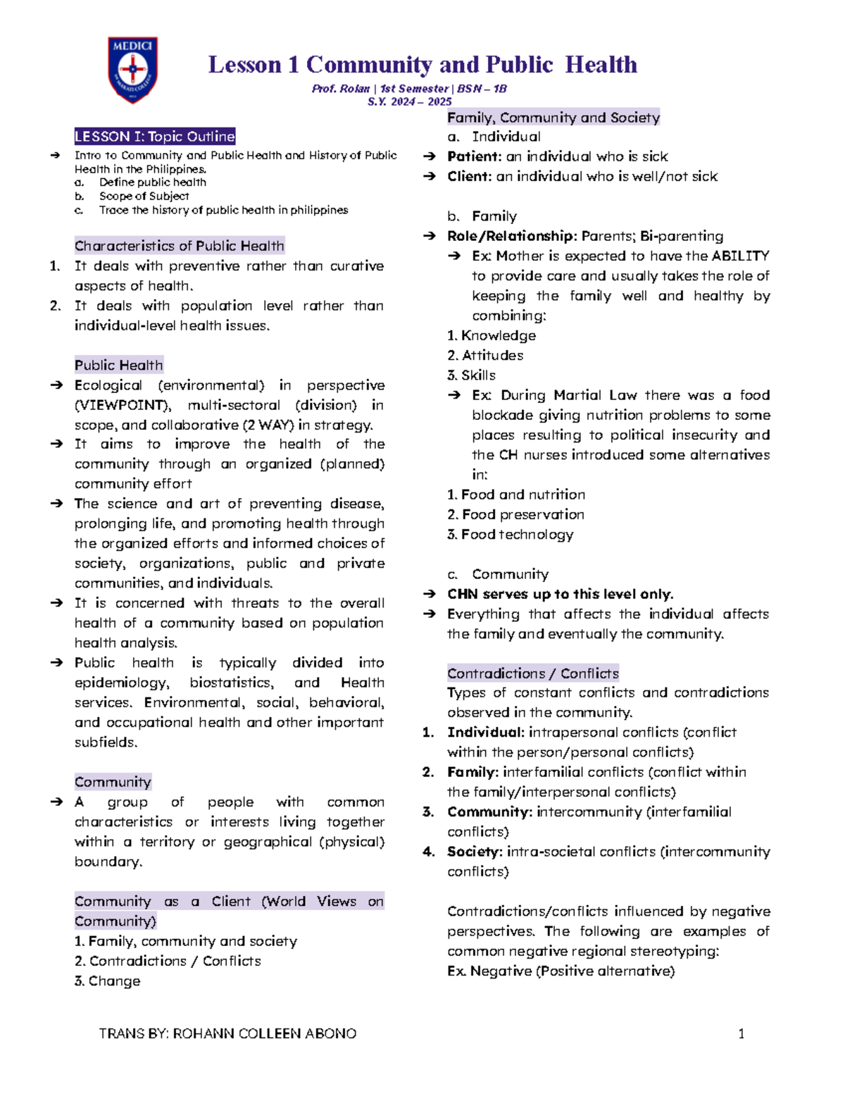 Intro to Community & Public Health Nursing (BSN 1B - Lesson 1) - Studocu