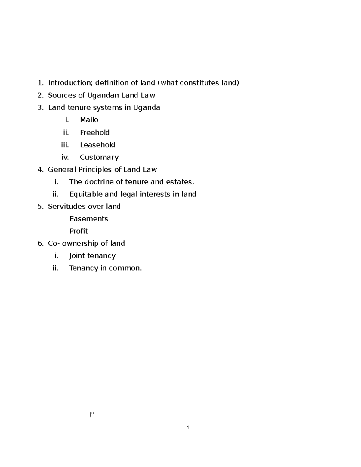 LAND LAW (Course Code) Note Compilation on Ugandan Tenure Systems - Studocu