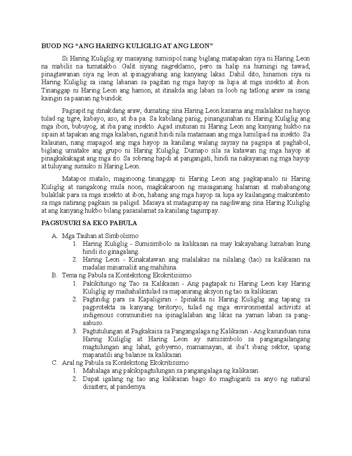 Ekopabula: Pagsusuri sa 